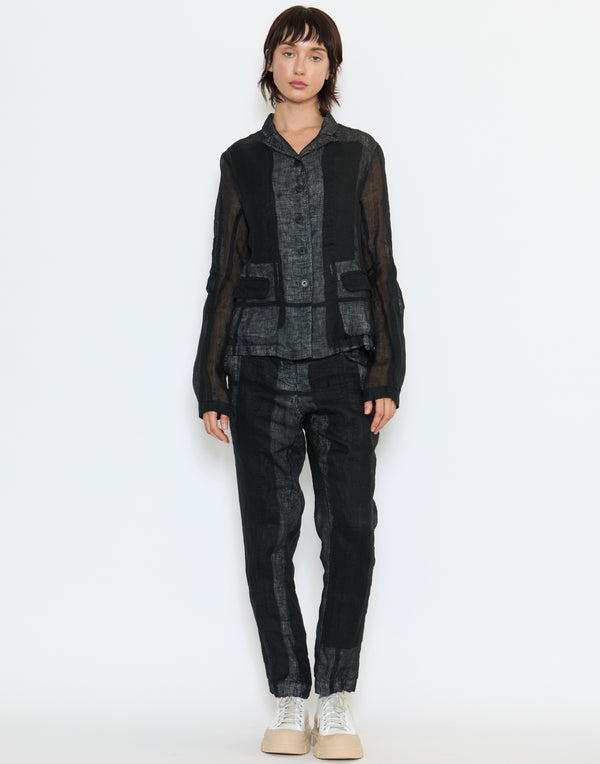 Black Patch Linen Trousers