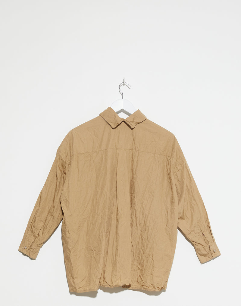 Khaki Cotton Uomo Corta Long Shirt