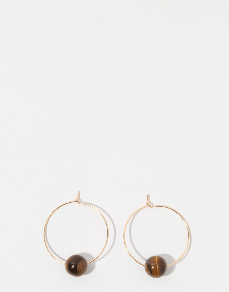 Tiger Eye & Gold Fern Hoop Earrings