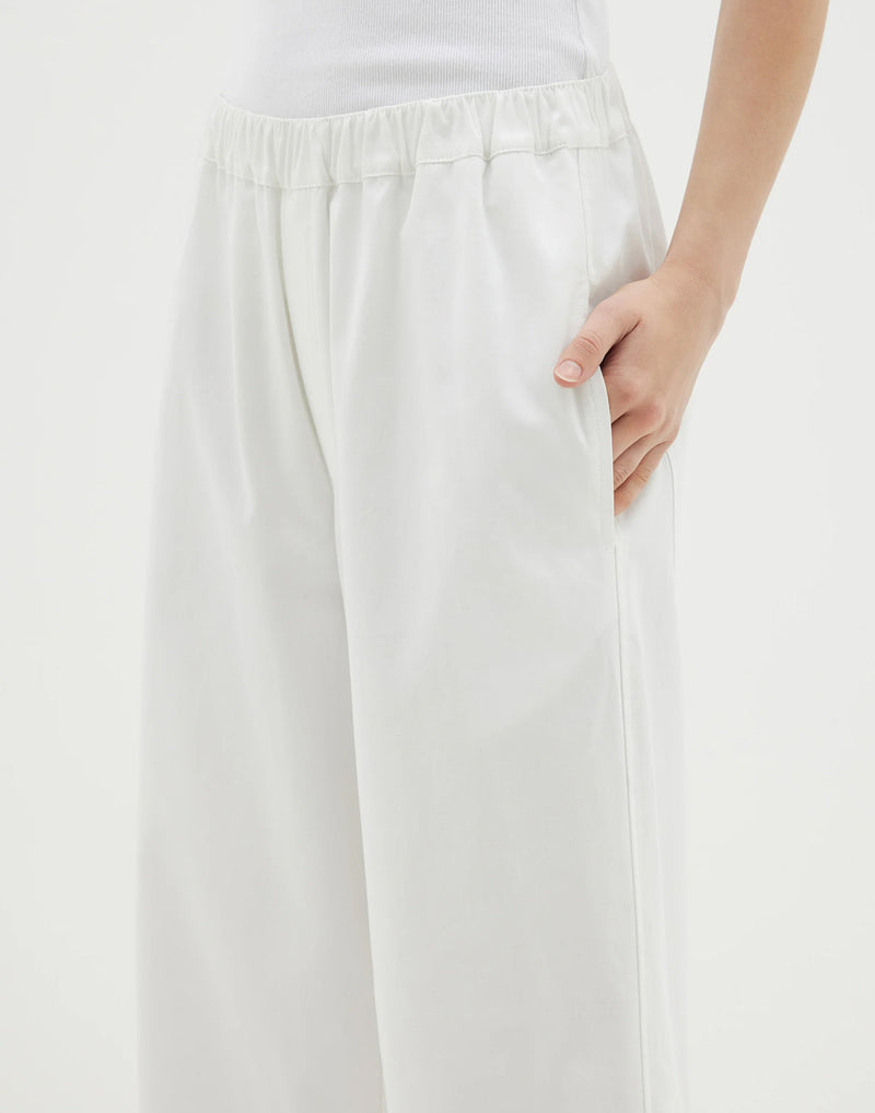 White Cotton Canvas Pull On Pants
