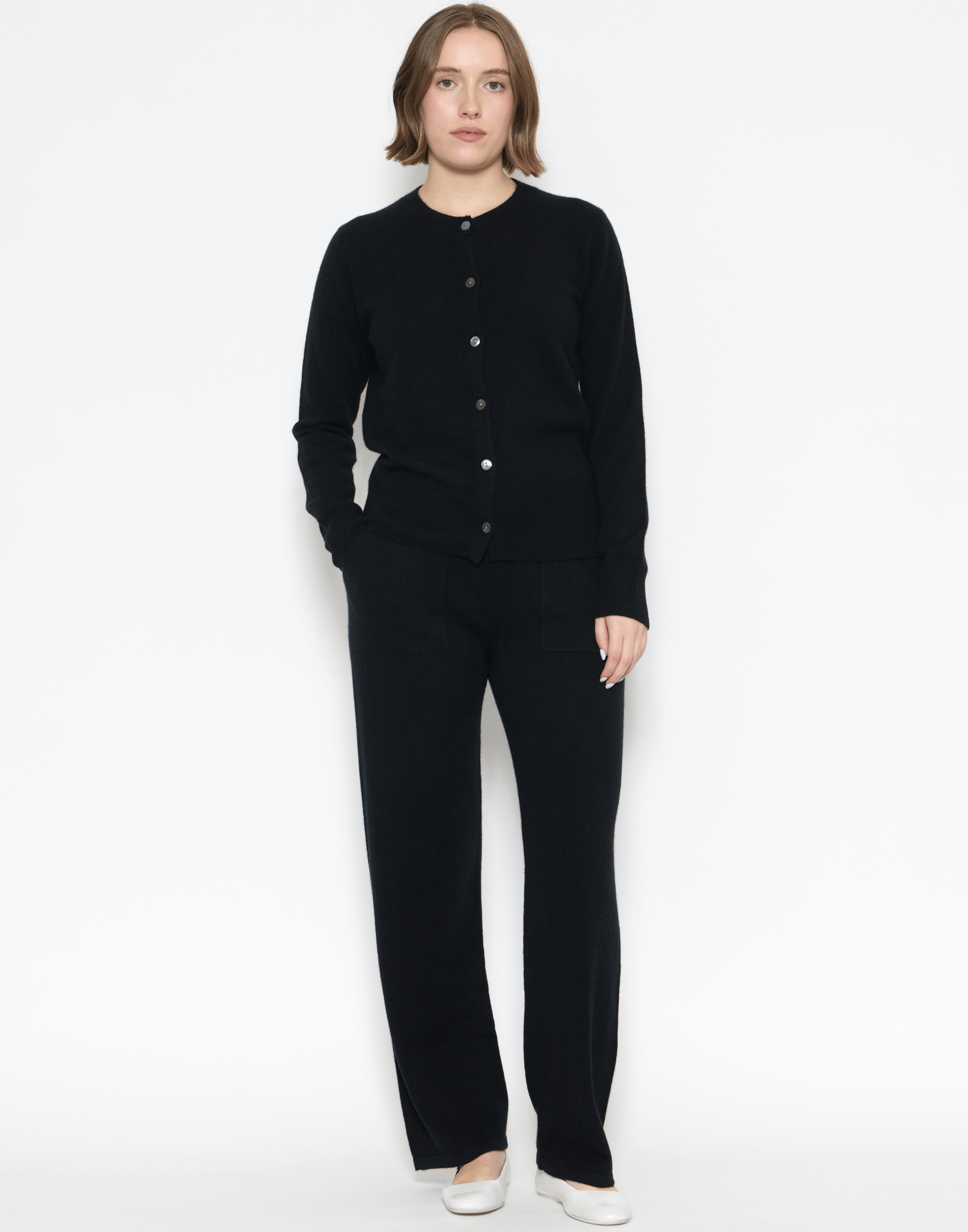 Black Cashmere Crew Neck Cardigan