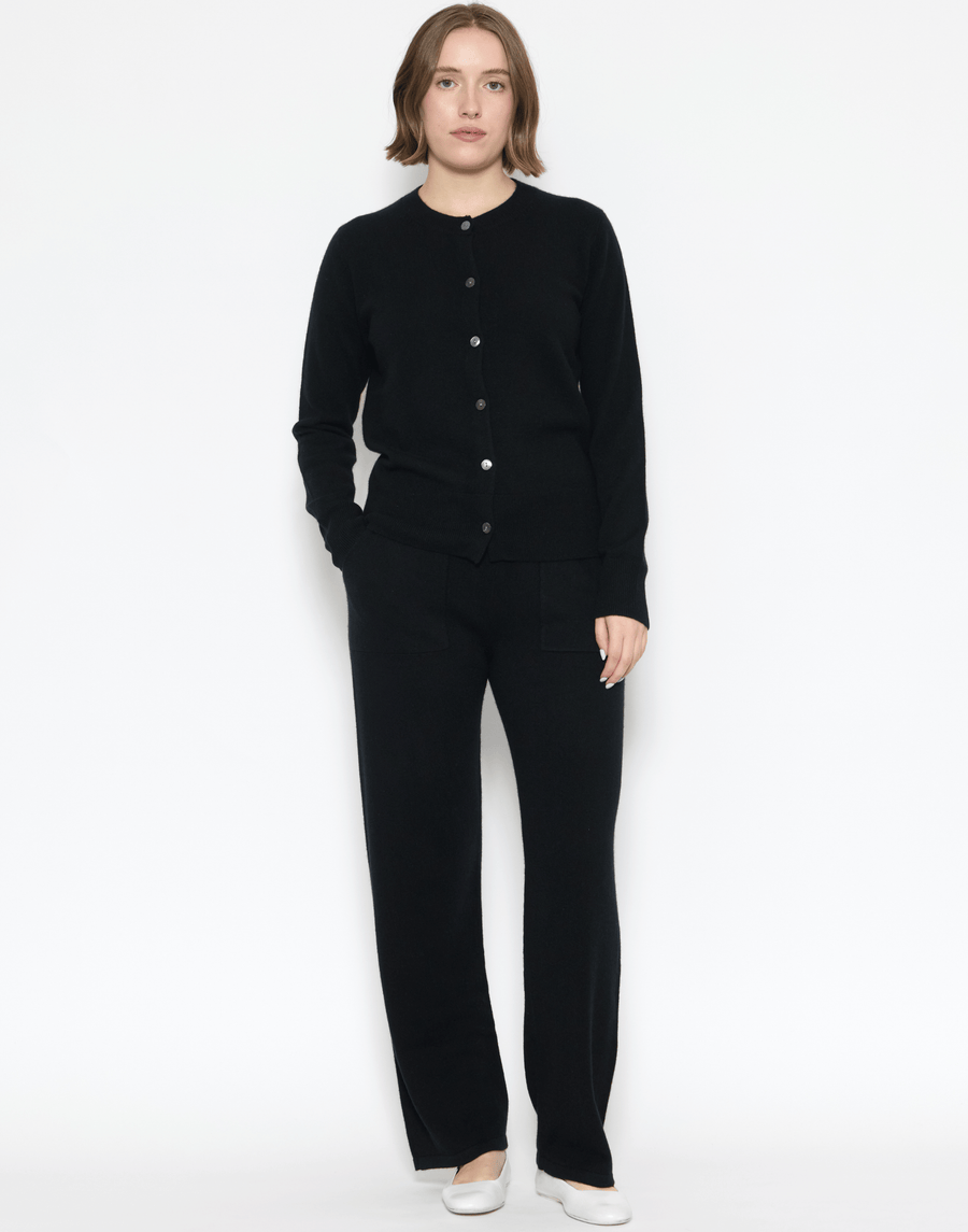 Black Cashmere Crew Neck Cardigan