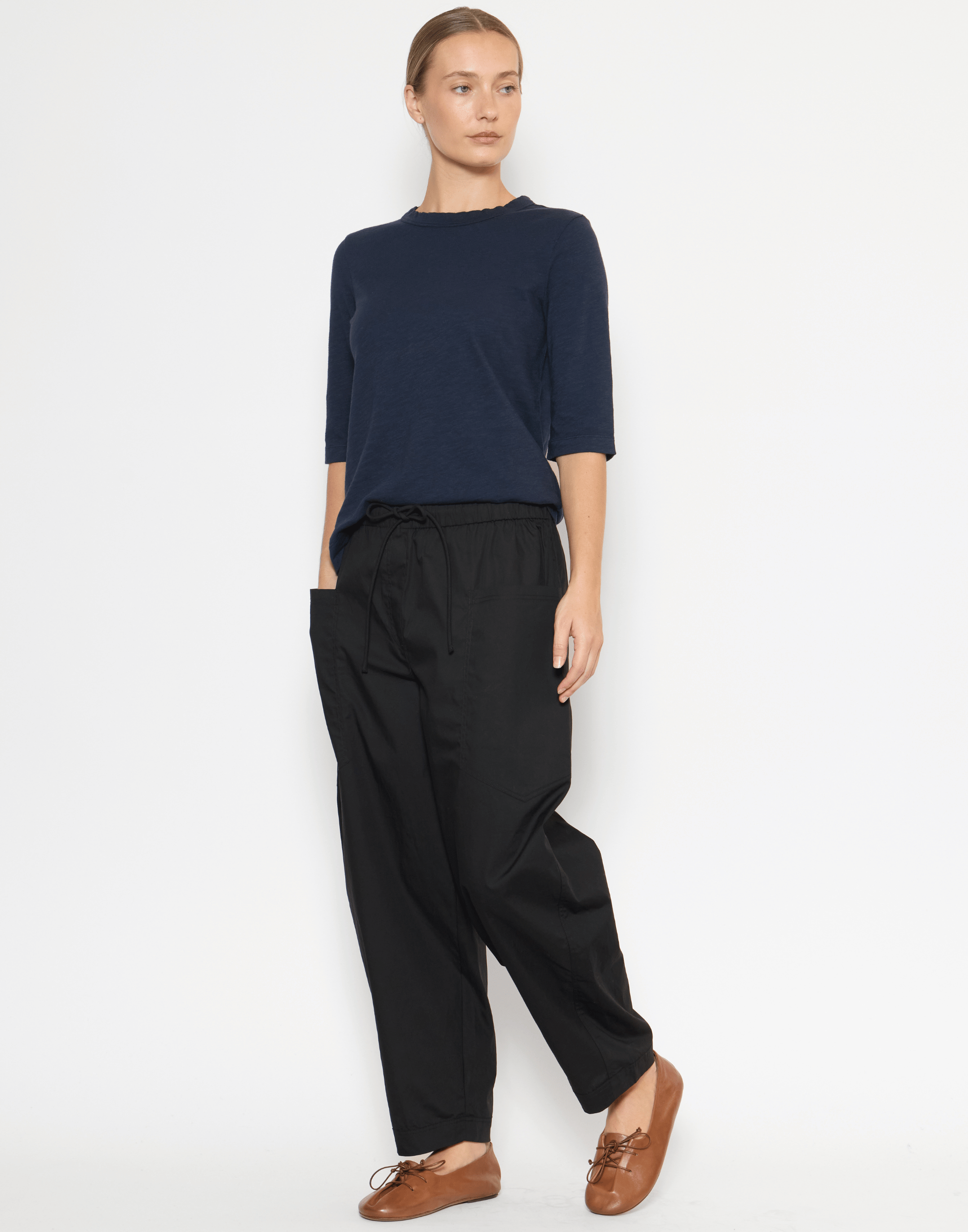 Black Cotton Poplin Edna Pants
