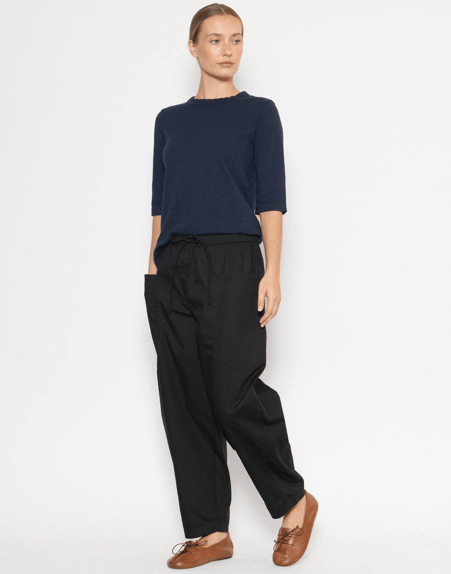 Black Cotton Poplin Edna Pants