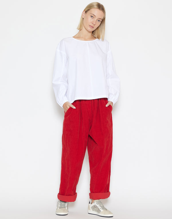Red Cotton & Linen Corduroy Iano Pants