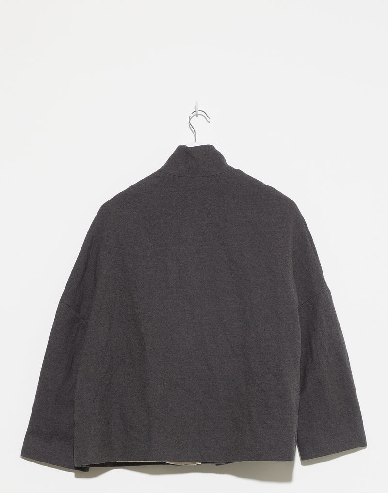 Dark Grey Wool Cotton Stand Collar Jacket