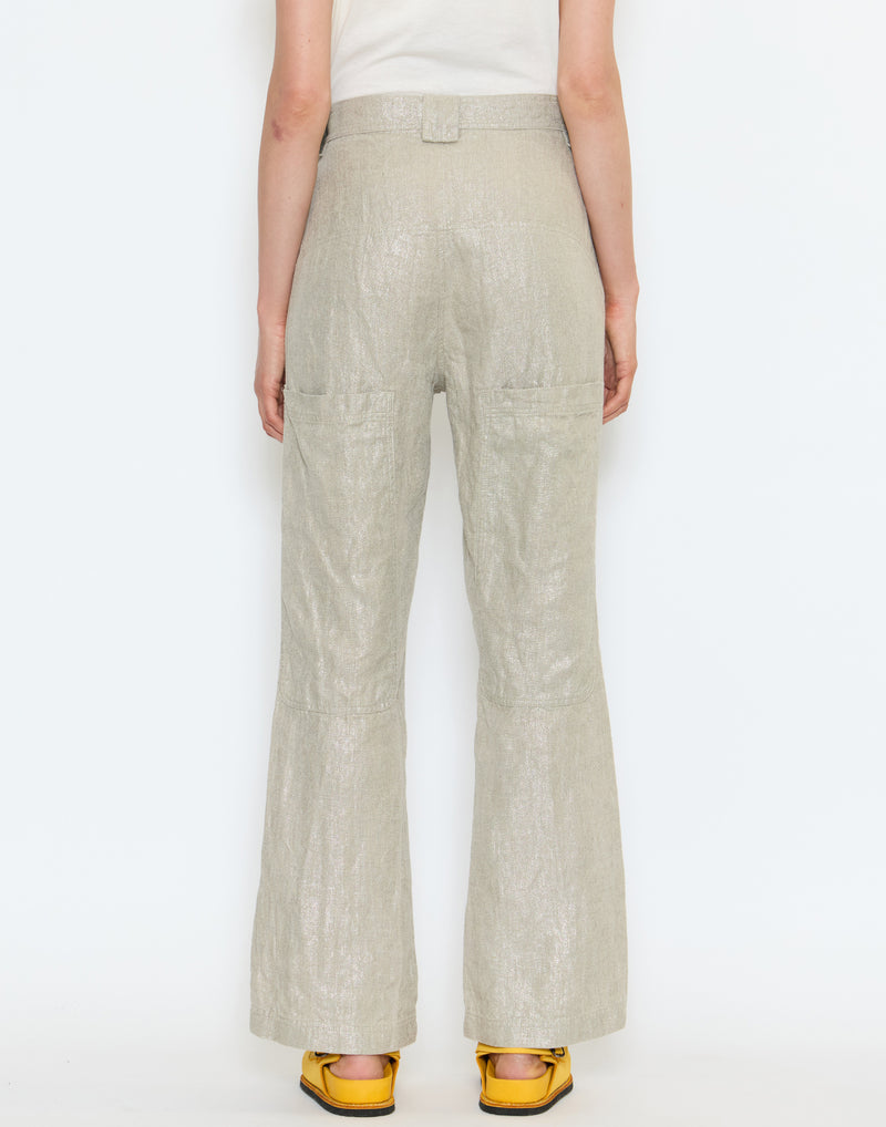 Natural Beige Sparkle Linen Trousers