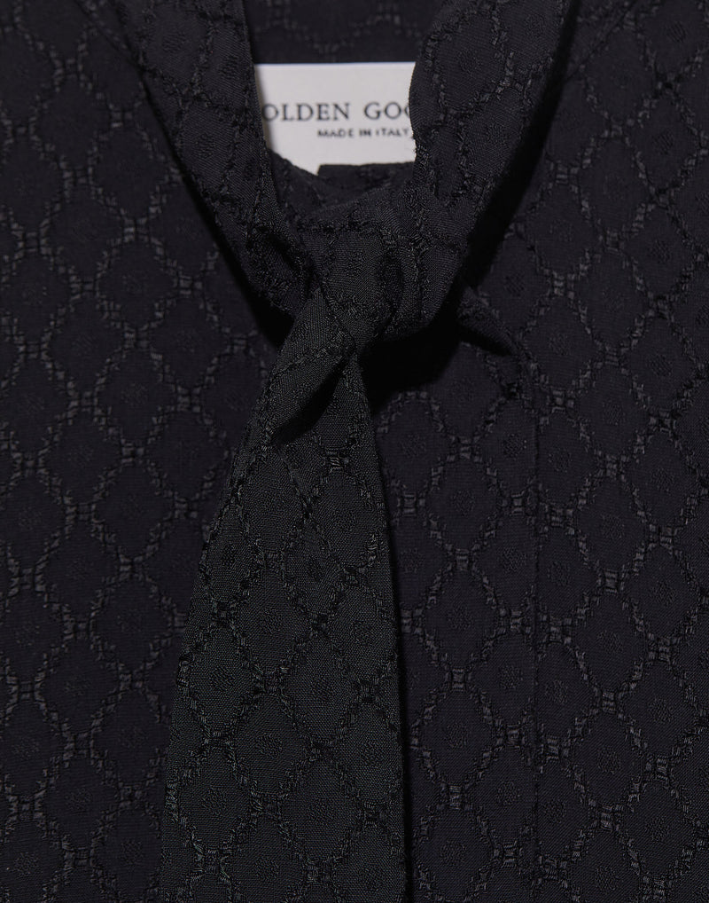 Black Viscose Tie Detail Blouse