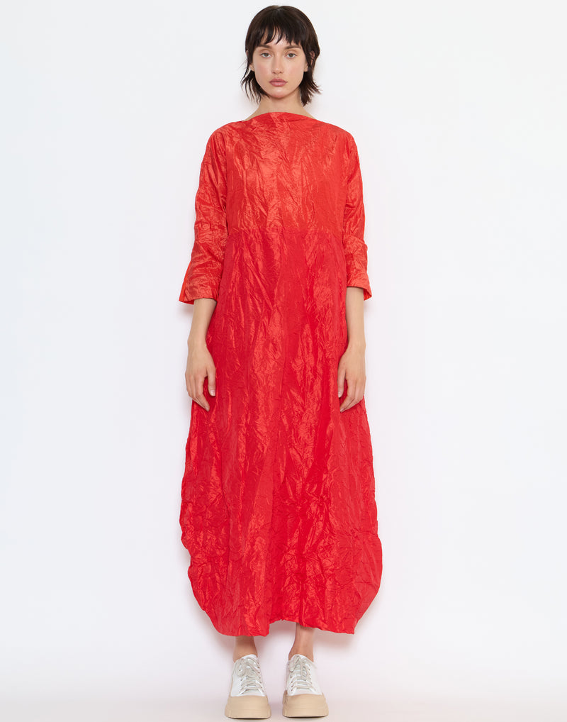 Red & Orange Silk Lunedi Meta Bianco Dress
