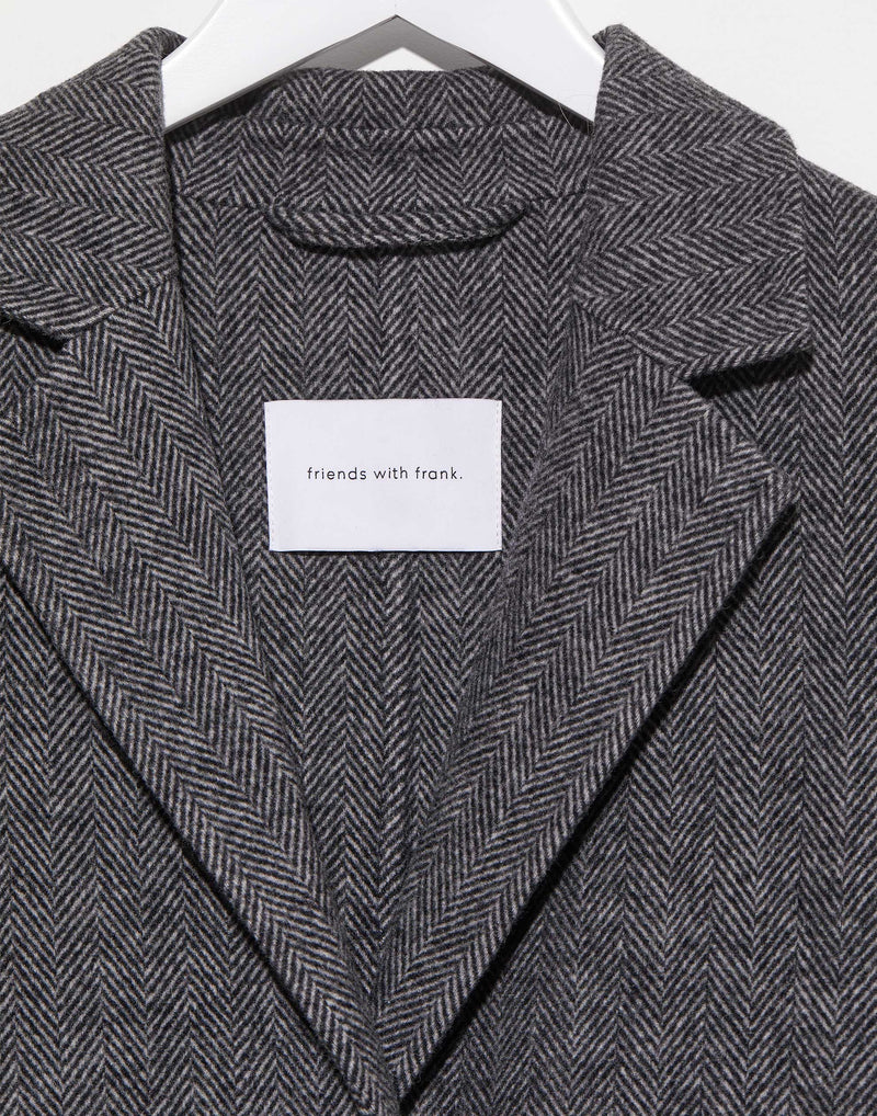 Charcoal Herringbone Wool Thomas Coat