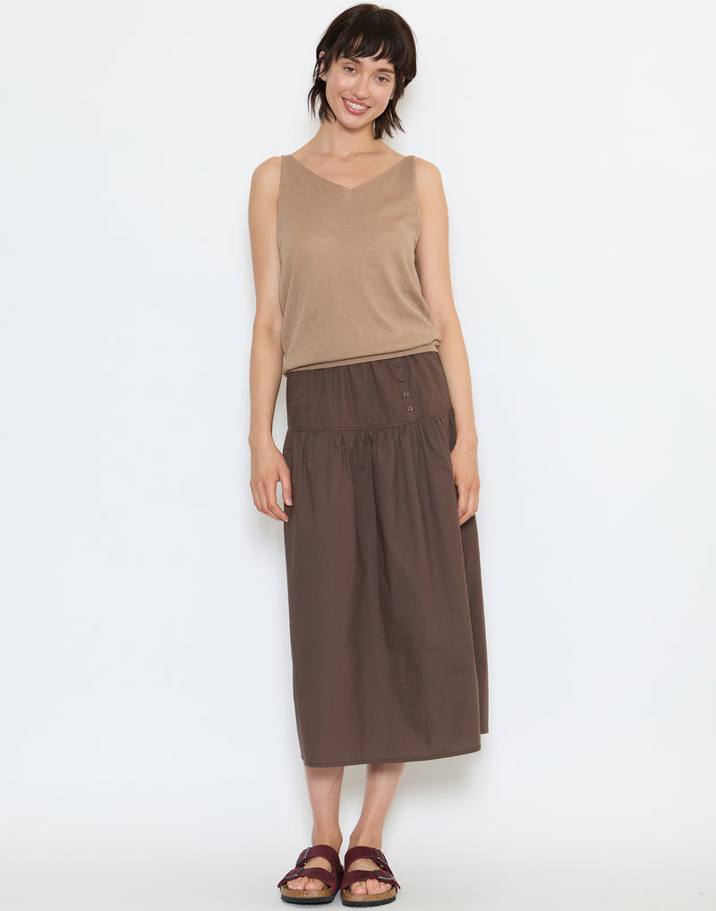 Chocolate Cotton Button Skirt