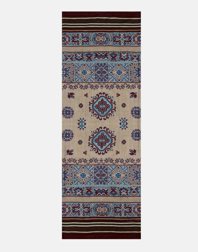 Multi Geometric Print Silk & Cotton Scarf
