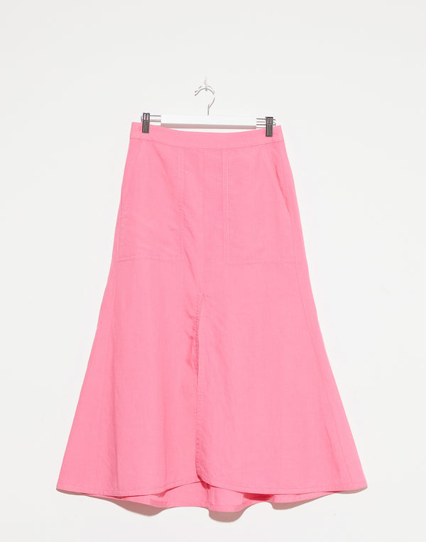 Pink Linen Blend Midi Skirt