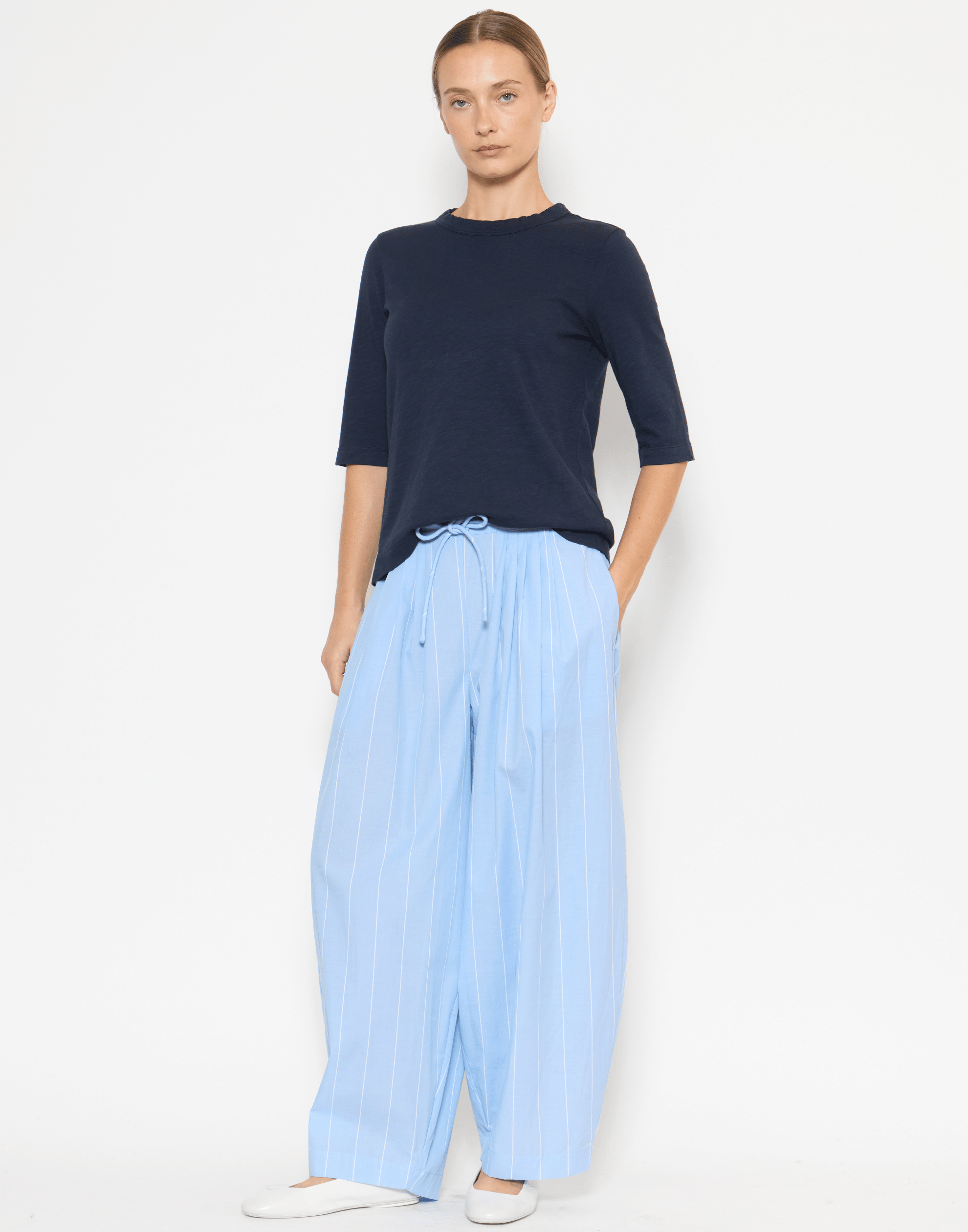 Chambray Pinstripe Cotton Pamela Pants