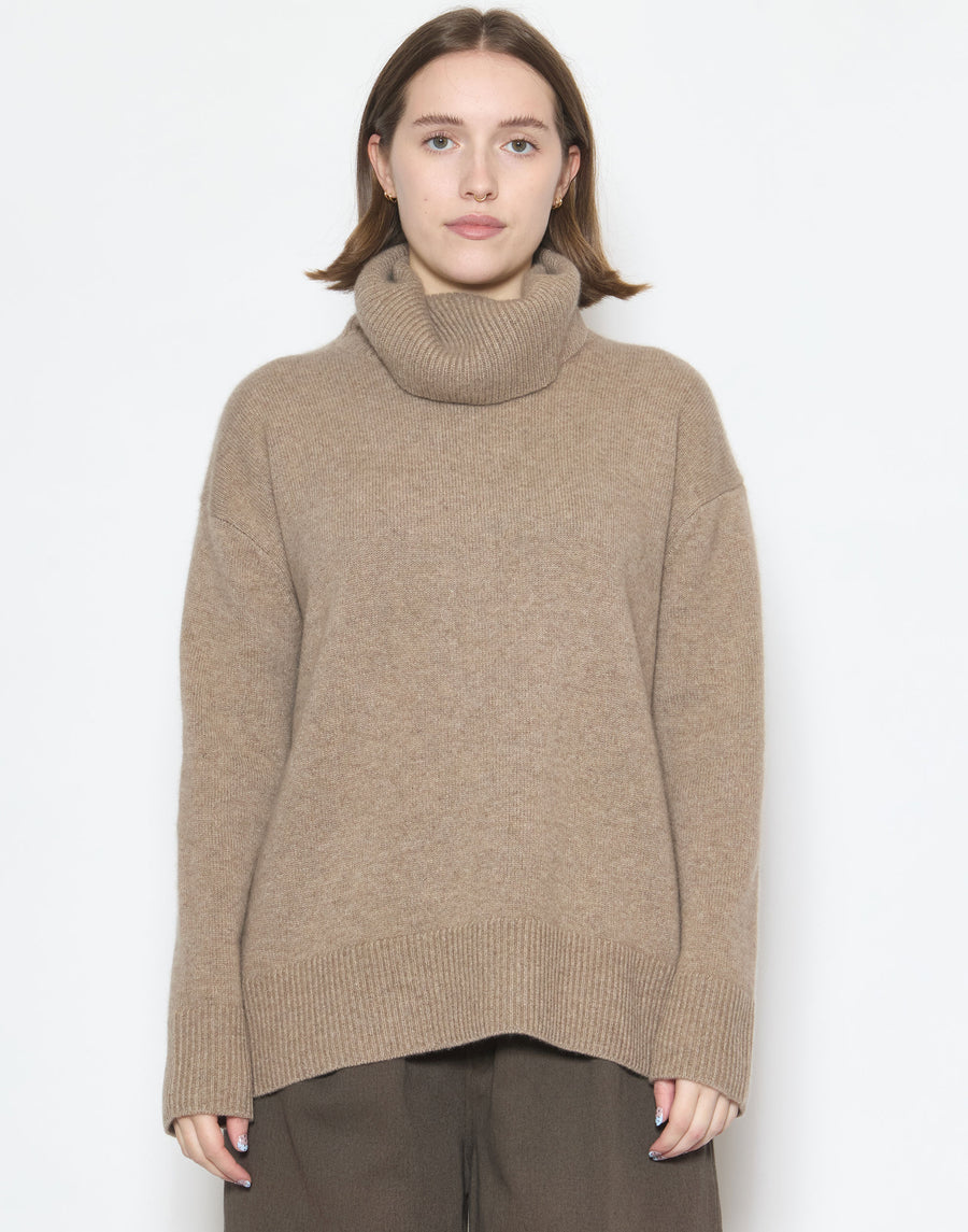 Shiitake Raw Cashmere Chunky Rollneck Pullover