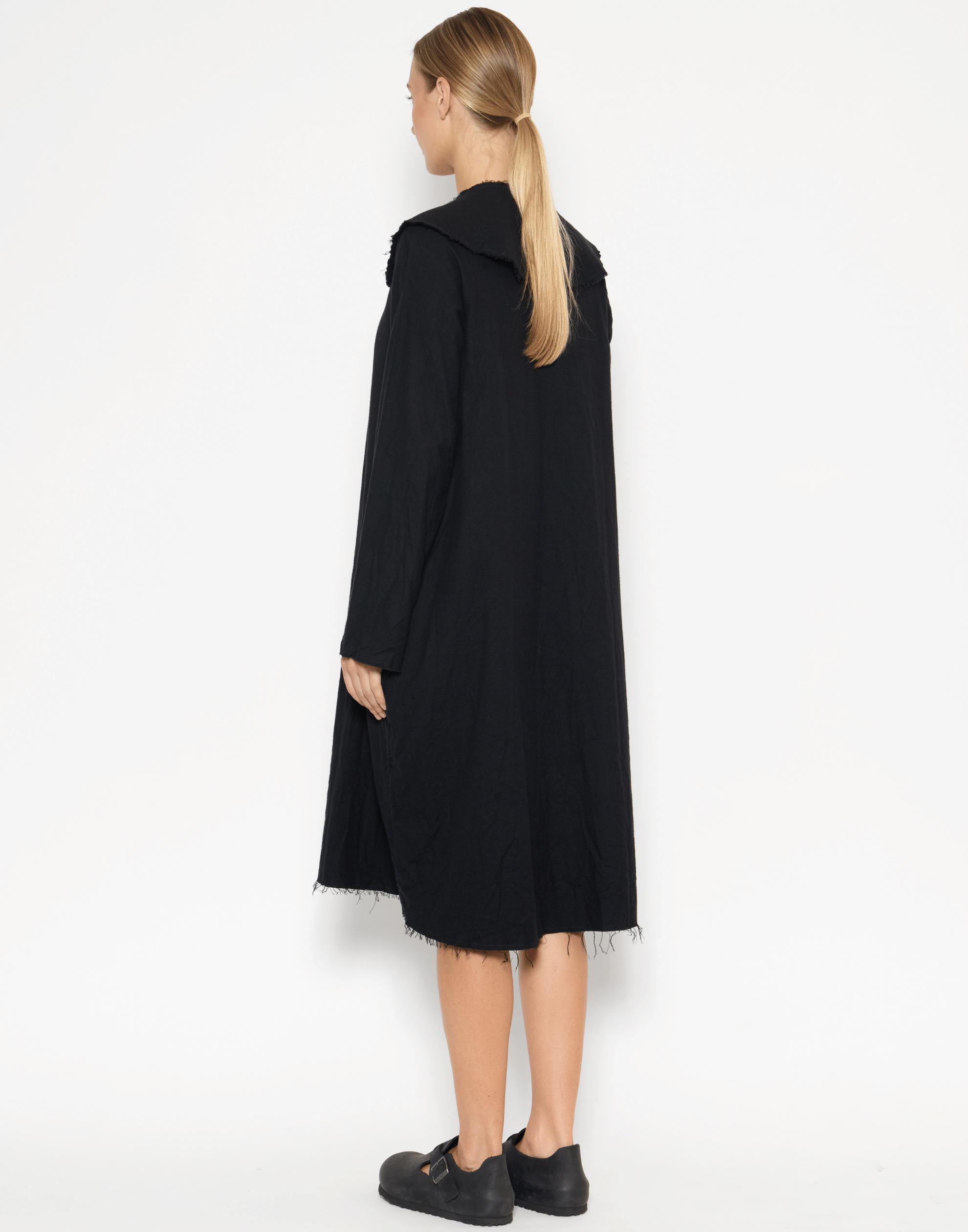 Black Cotton Flannel Long Sleeve Dress
