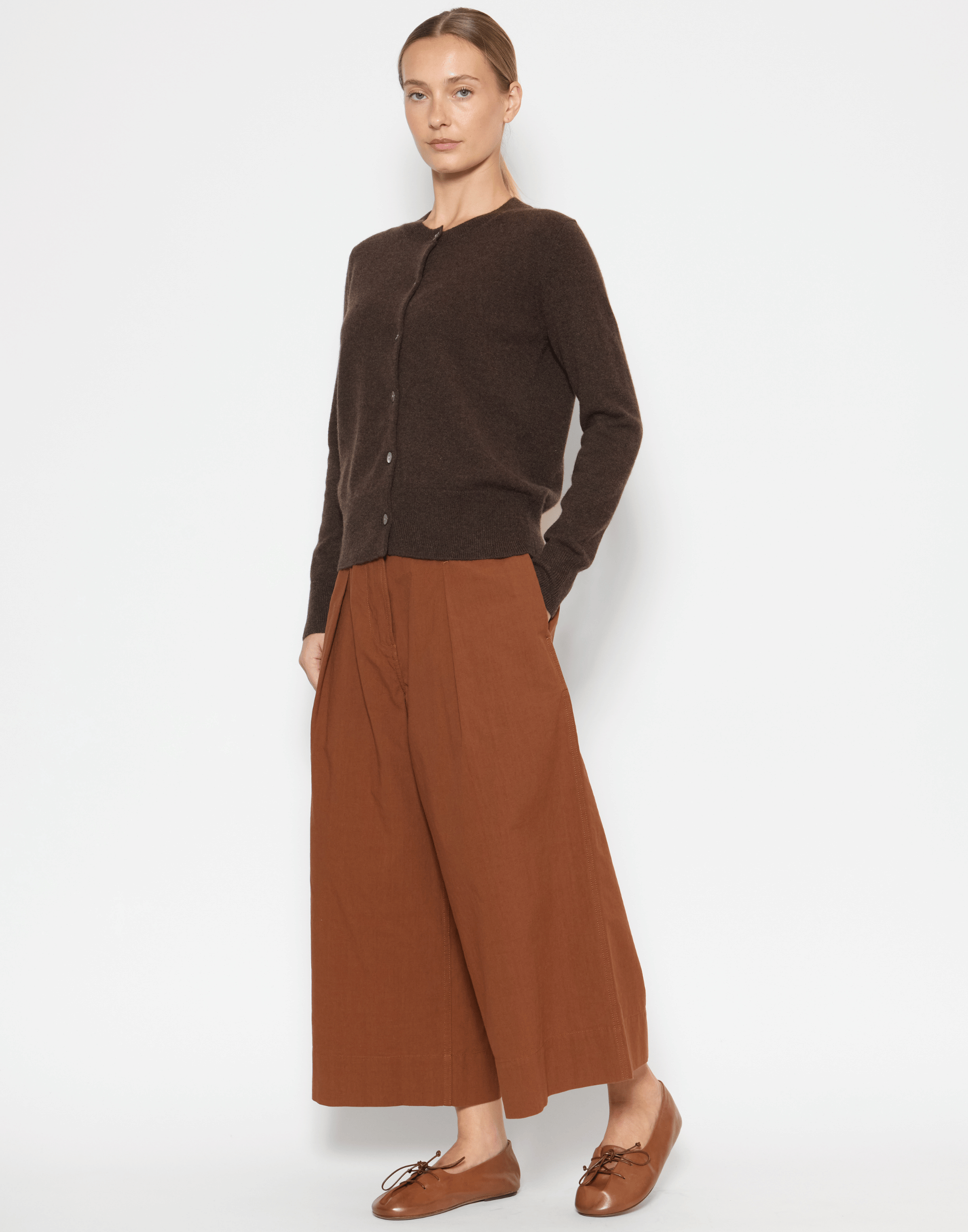 Chocolate Cashmere Crew Neck Cardigan