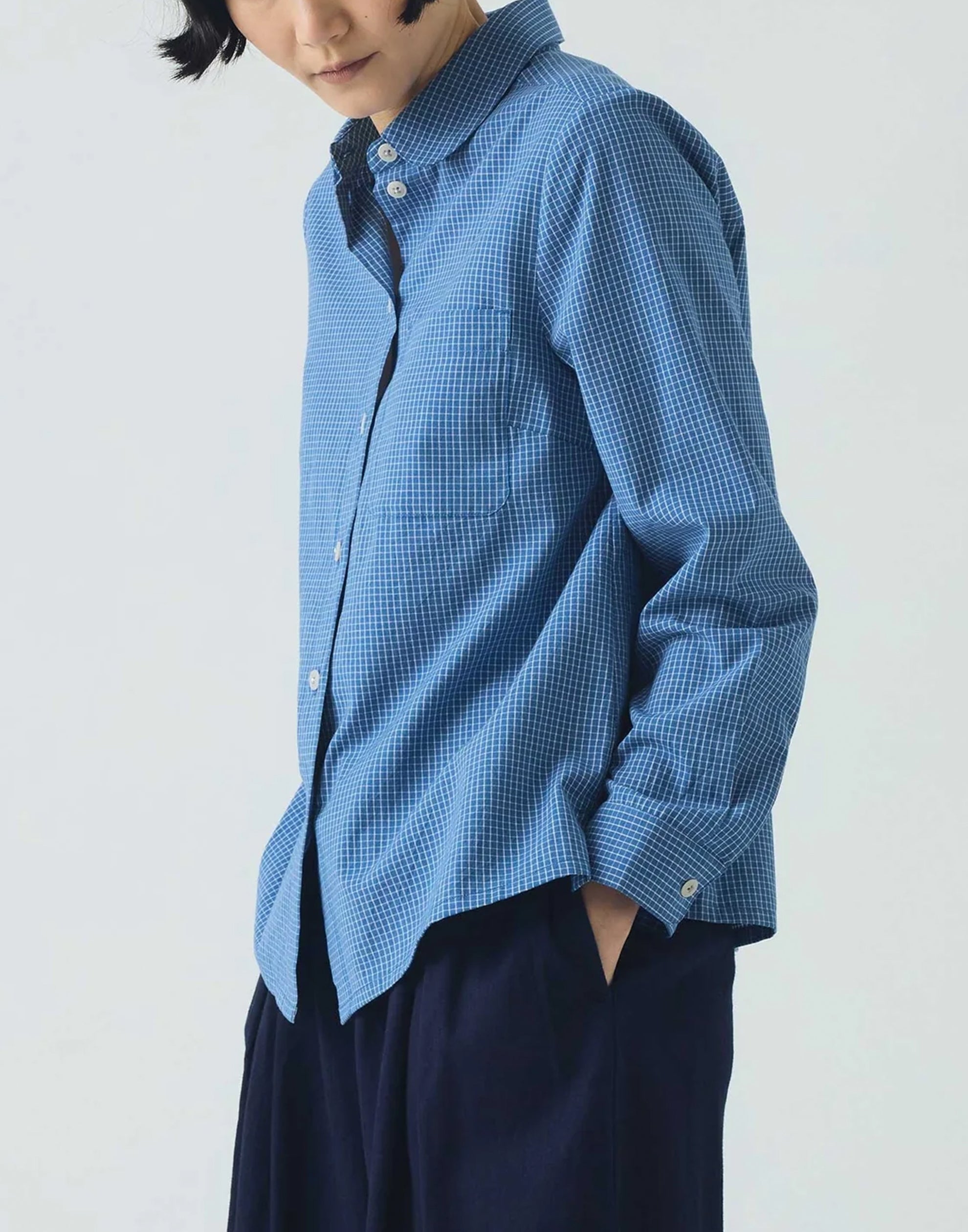 Mid Blue Check Cotton Ollie Shirt