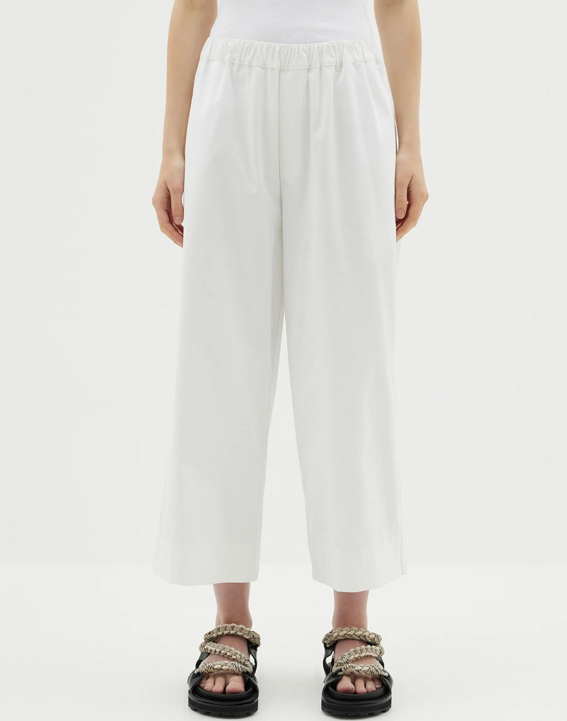 White Cotton Canvas Pull On Pants