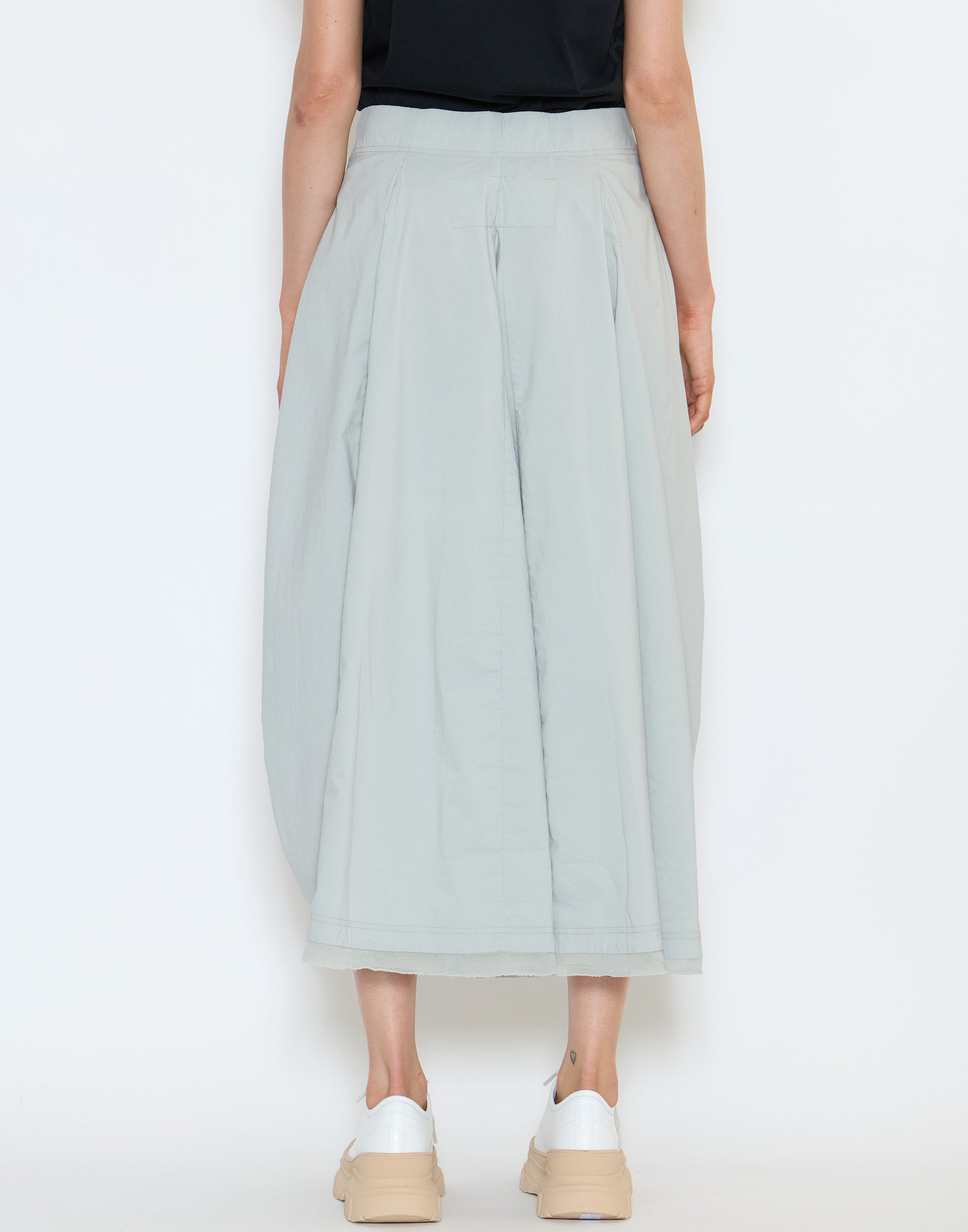 Grey Cotton Blend Stretch Midi Skirt