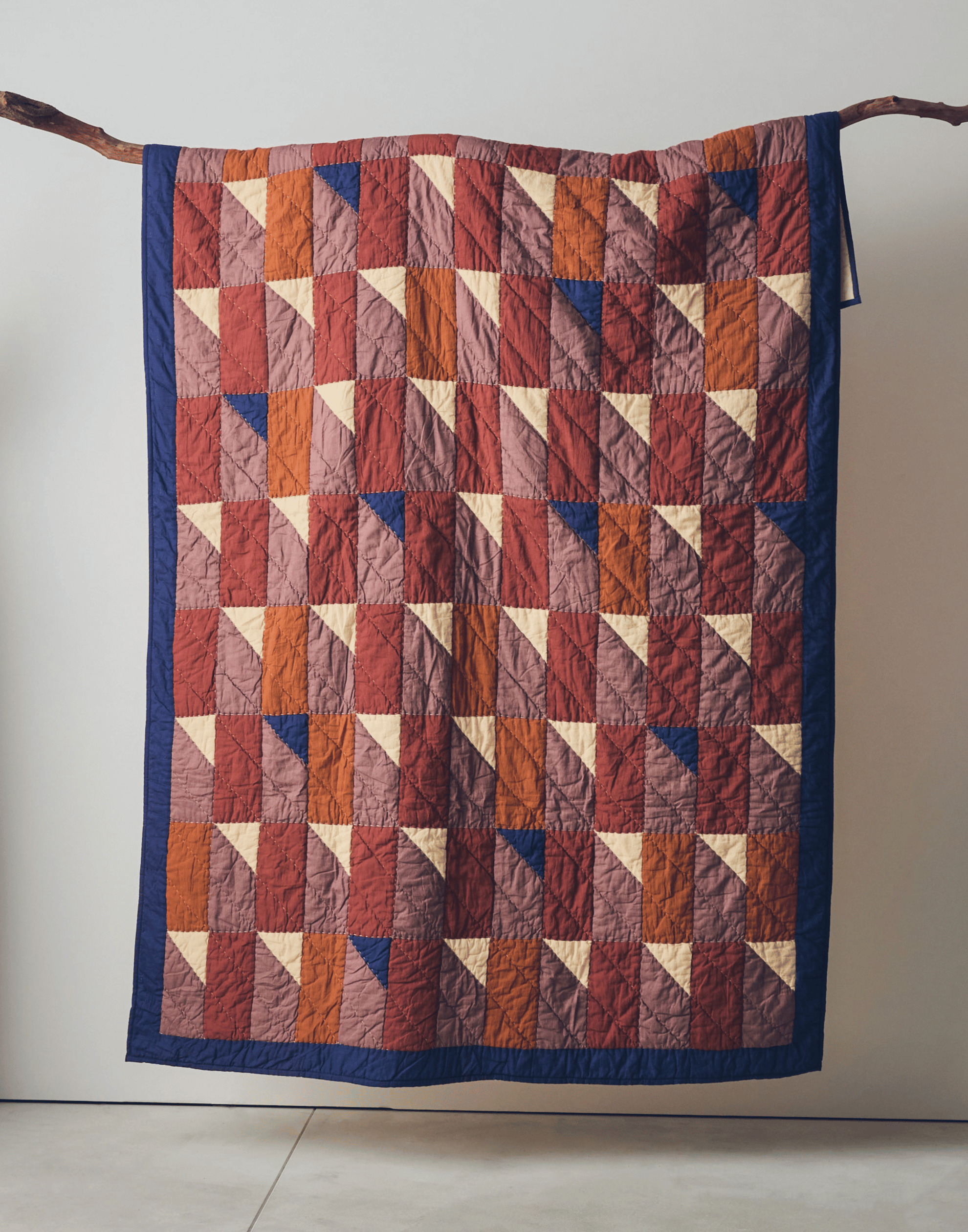 Terracotta & Navy Cotton Patchwork Quilt