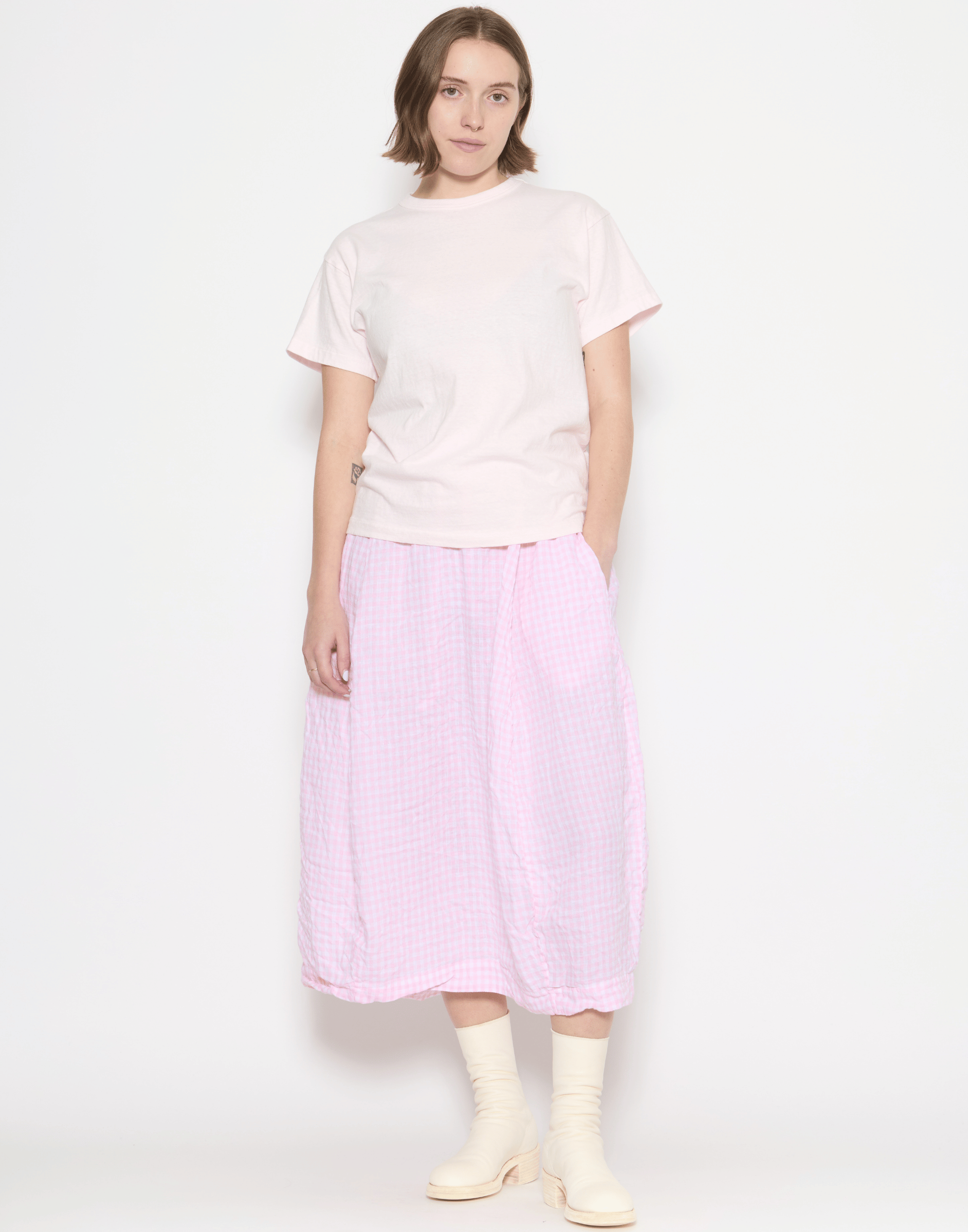 Pink Check Linen Carla Skirt