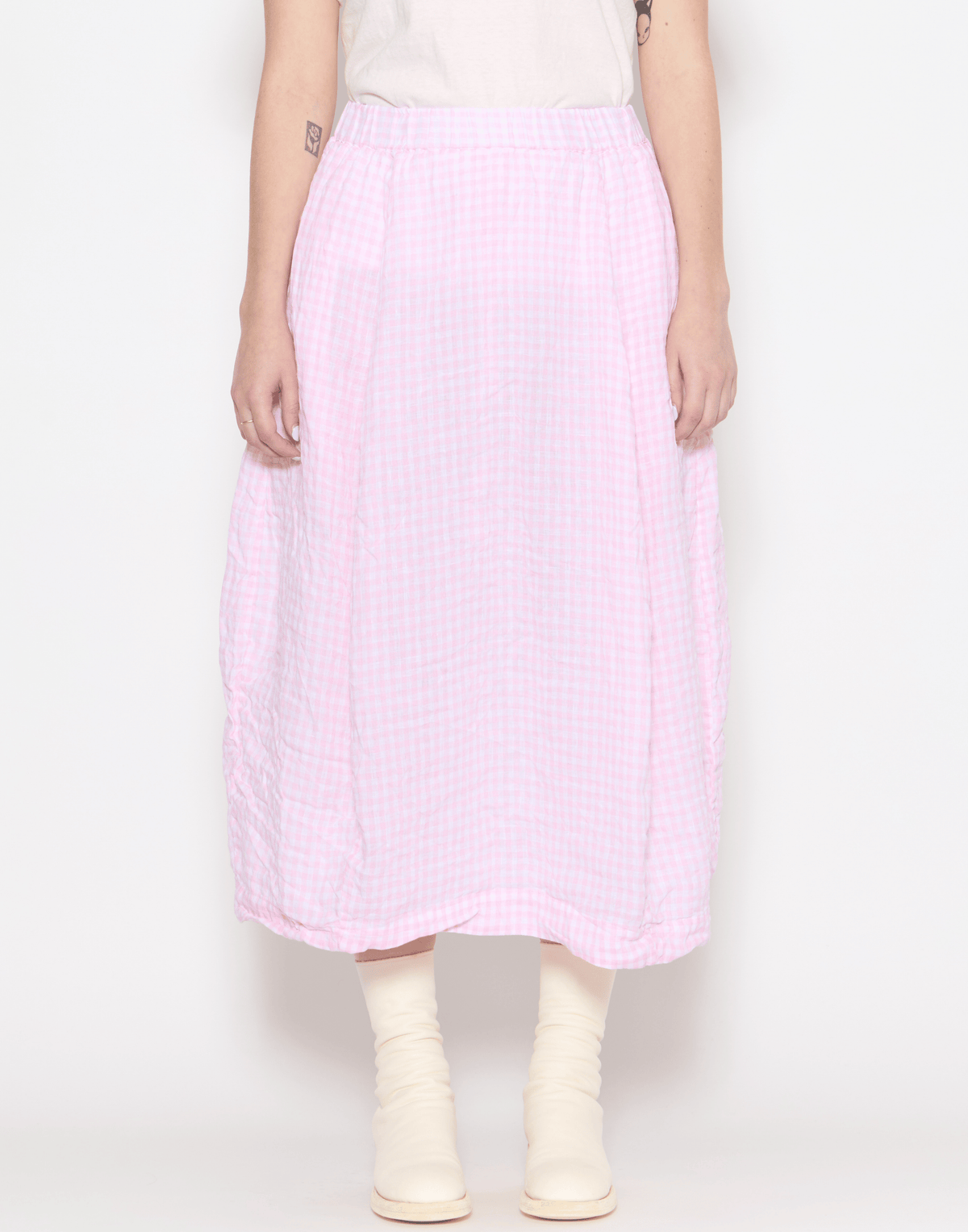 Pink Check Linen Carla Skirt
