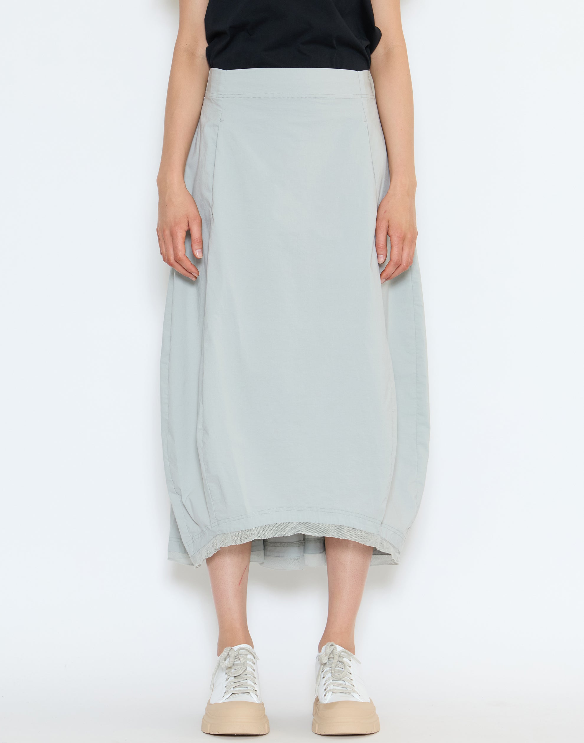 Grey Cotton Blend Stretch Midi Skirt