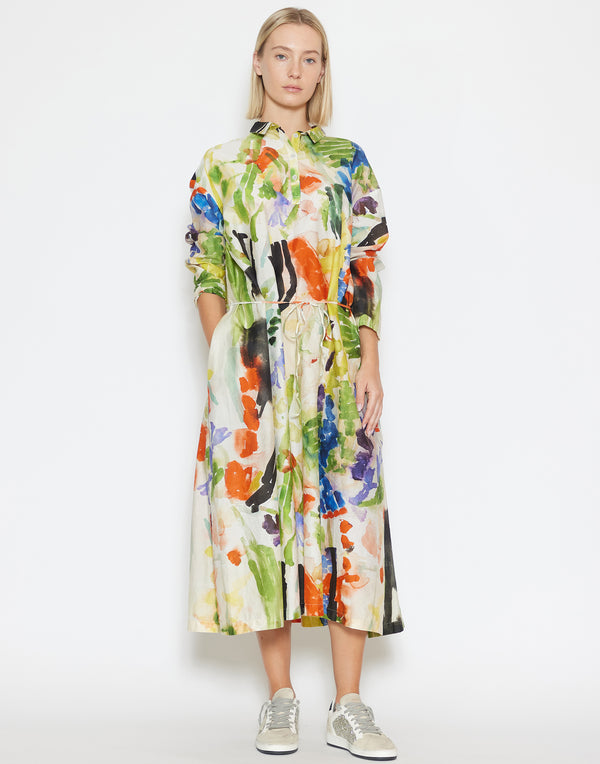 Art Print Cotton & Silk Polo Dress