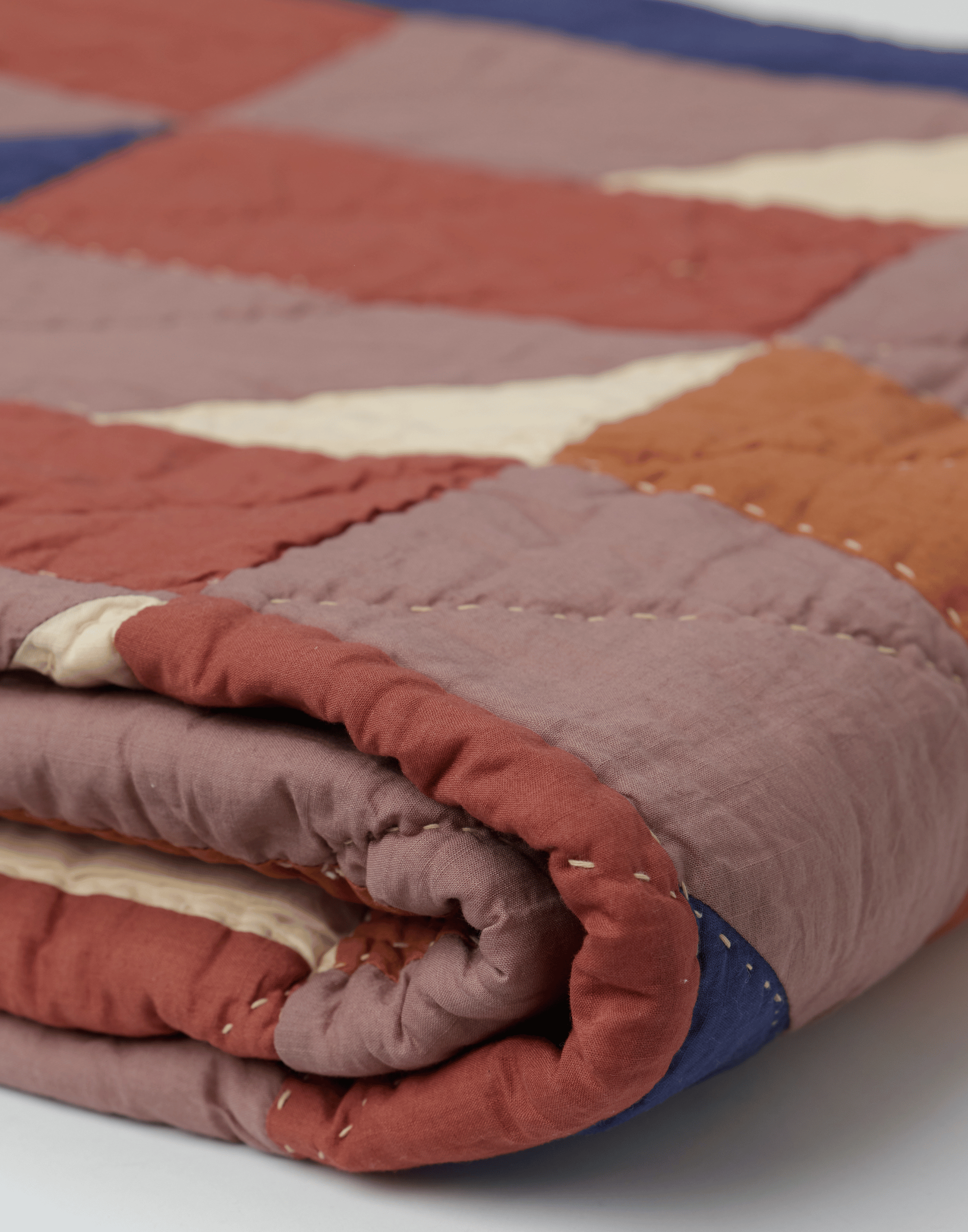Terracotta & Navy Cotton Patchwork Quilt