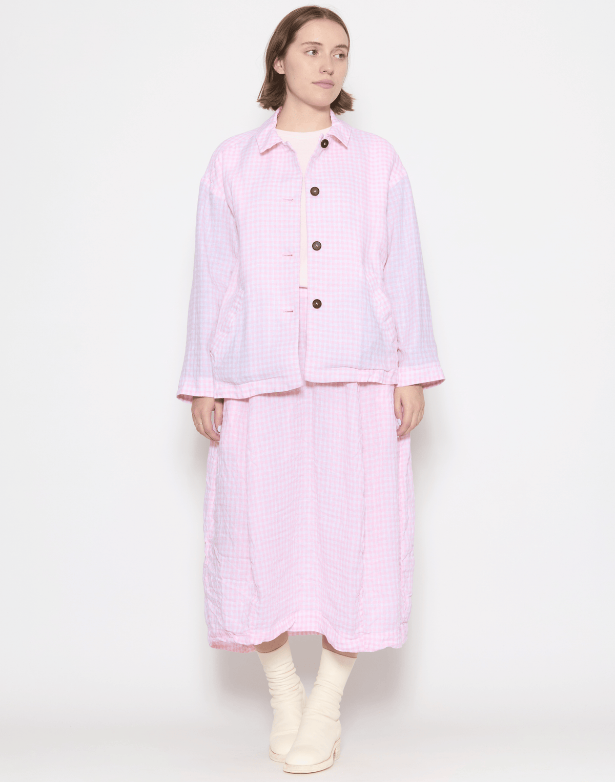 Pink Check Linen Carla Skirt