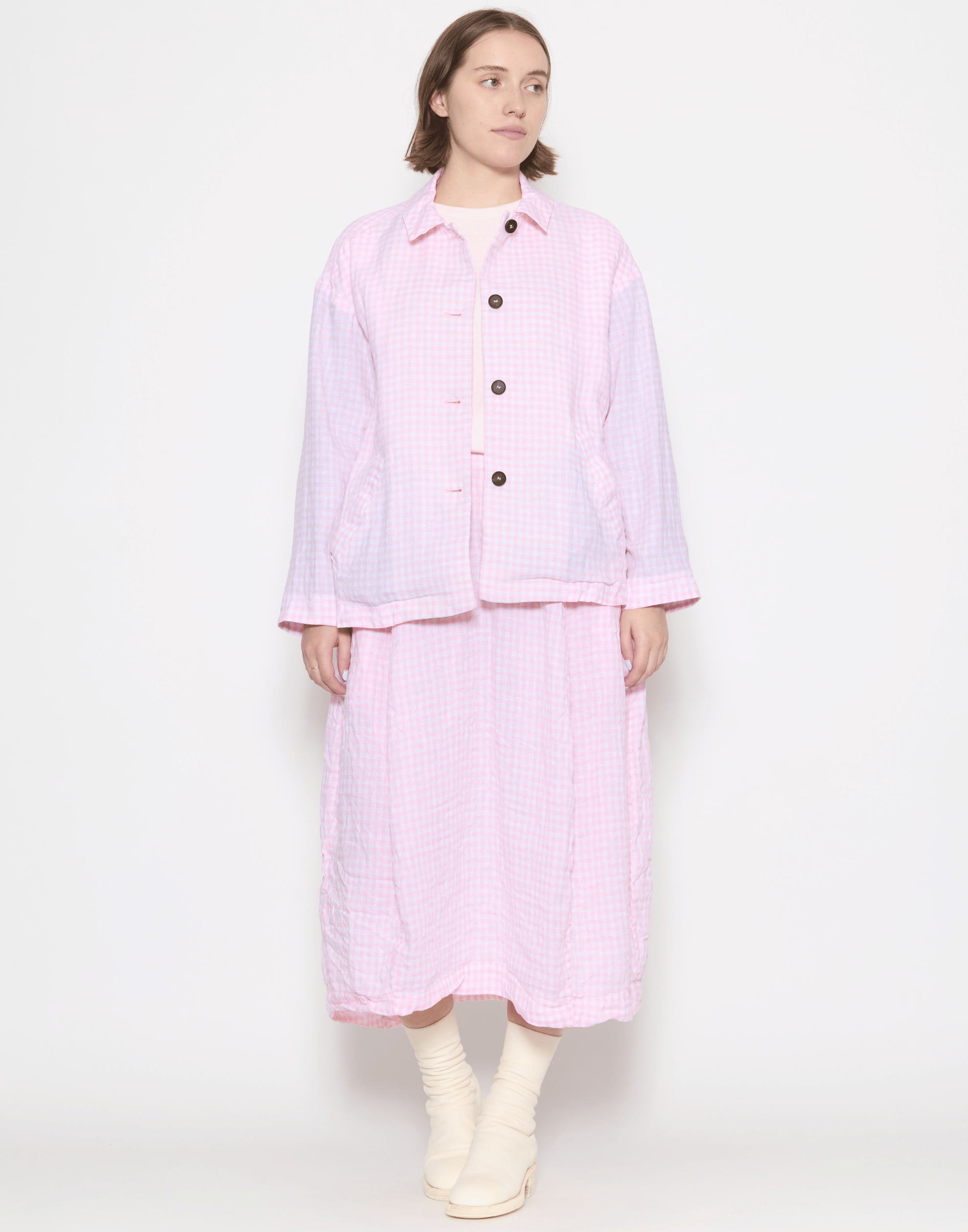 Pink Check Linen Carla Skirt