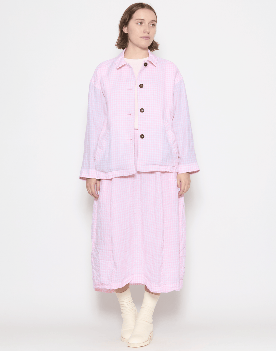Pink Check Linen Carla Skirt