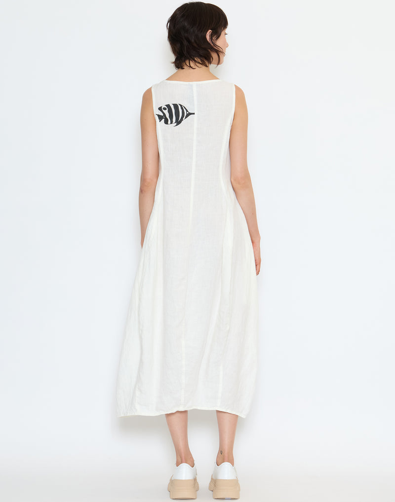 Off White Linen Sleeveless Dress