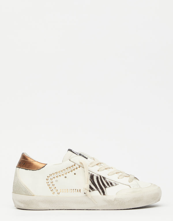 White & Bronze Studded Superstar Sneakers