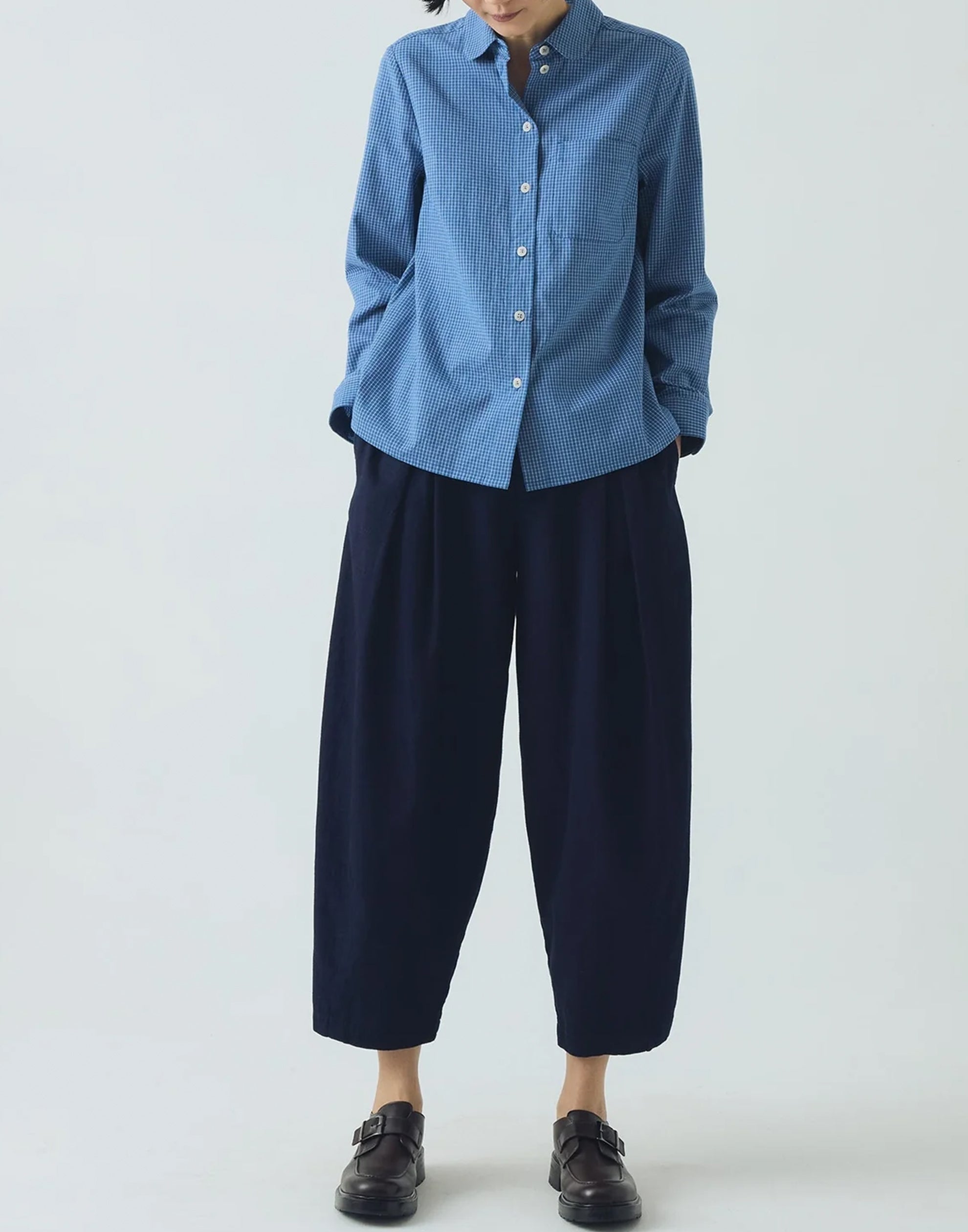 Mid Blue Check Cotton Ollie Shirt