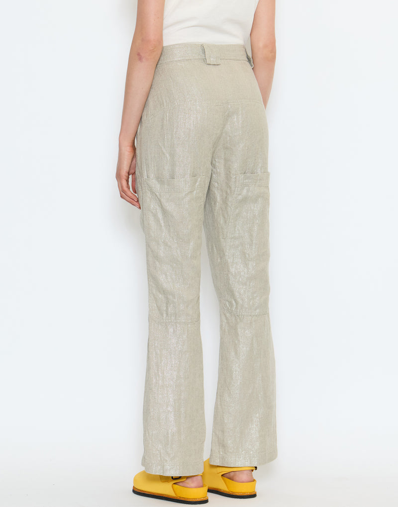 Natural Beige Sparkle Linen Trousers