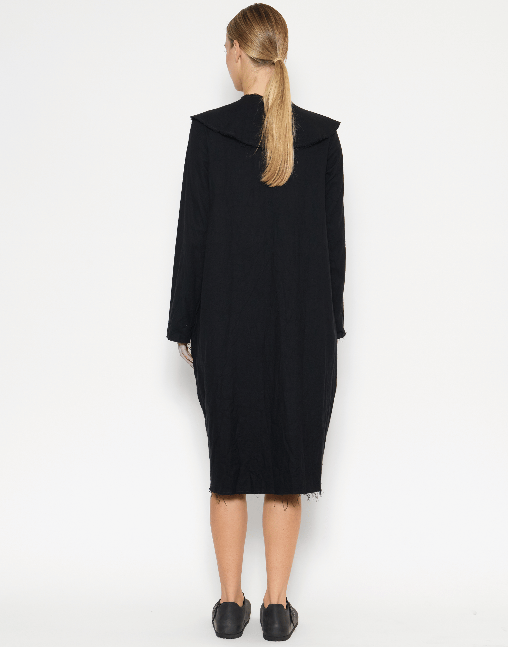 Black Cotton Flannel Long Sleeve Dress