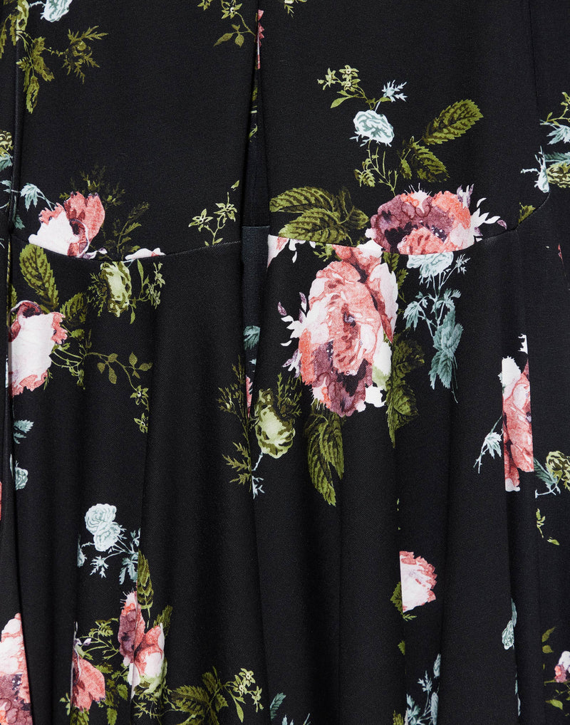 Black Floral Stretch Jersey Midi Dress