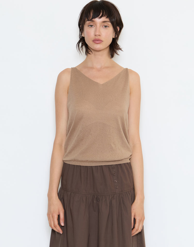 Light Brown Cotton Rolled Knit Top