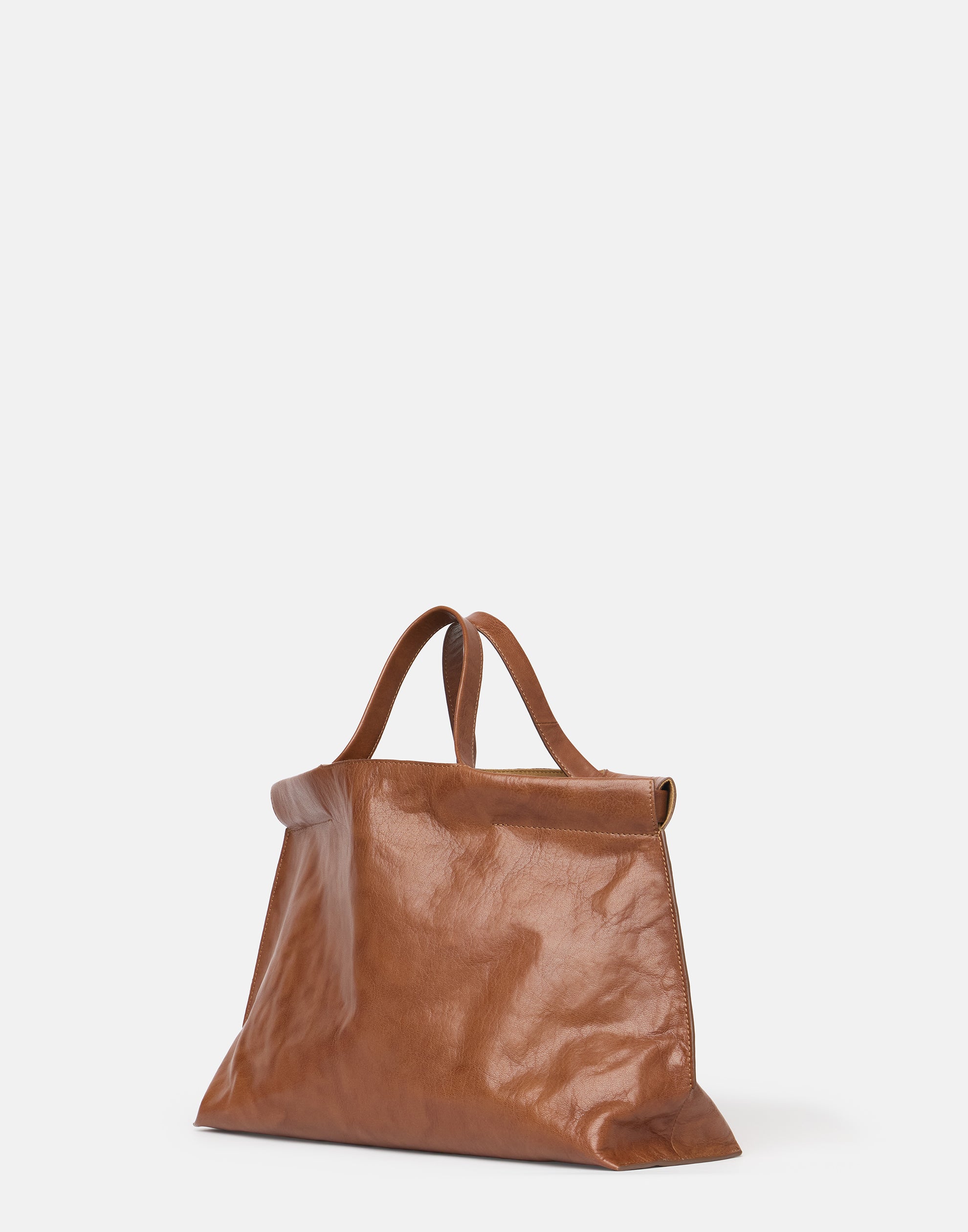 Cognac Leather Midi Shopper Bag