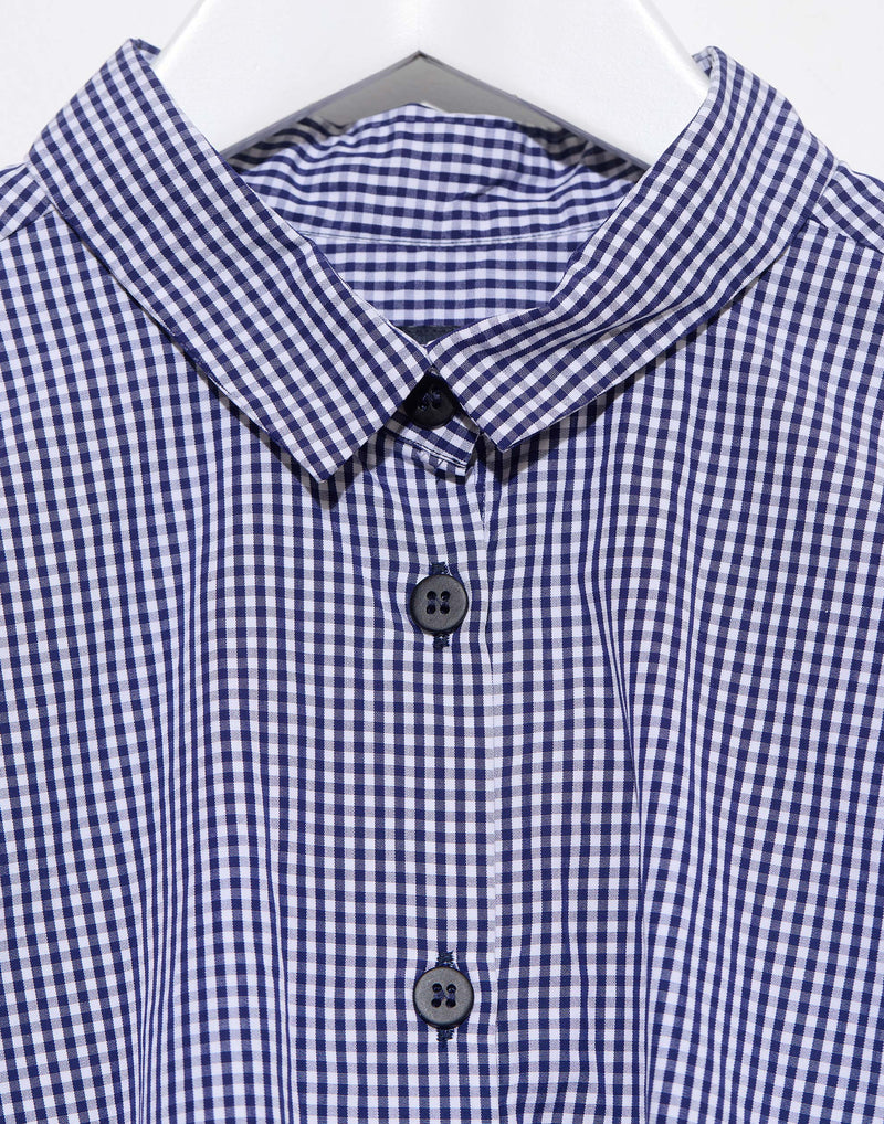 Navy Check Cotton Loose Tyrol Shirt