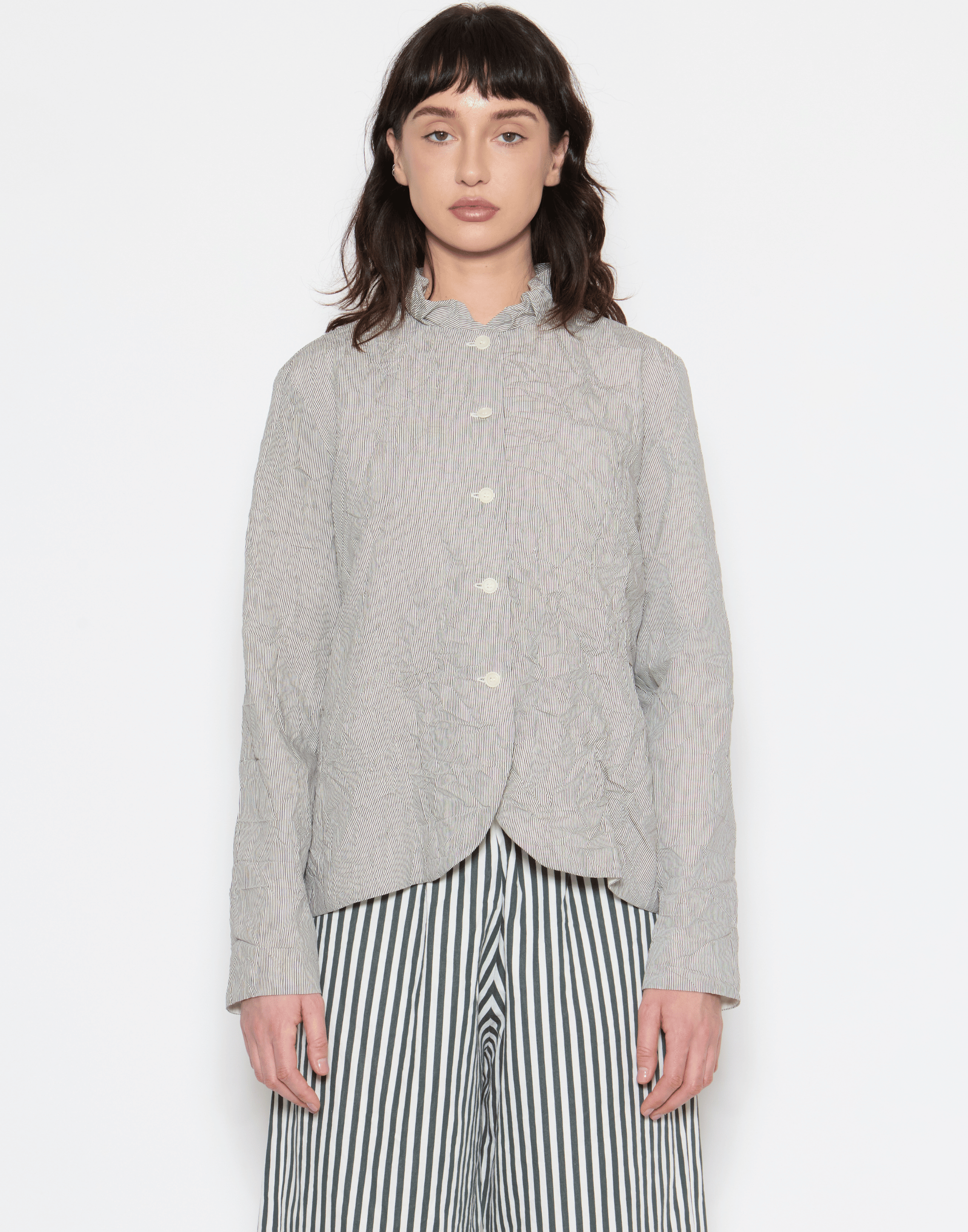 Pinstripe & White Buttons Viscose Blend Jacket