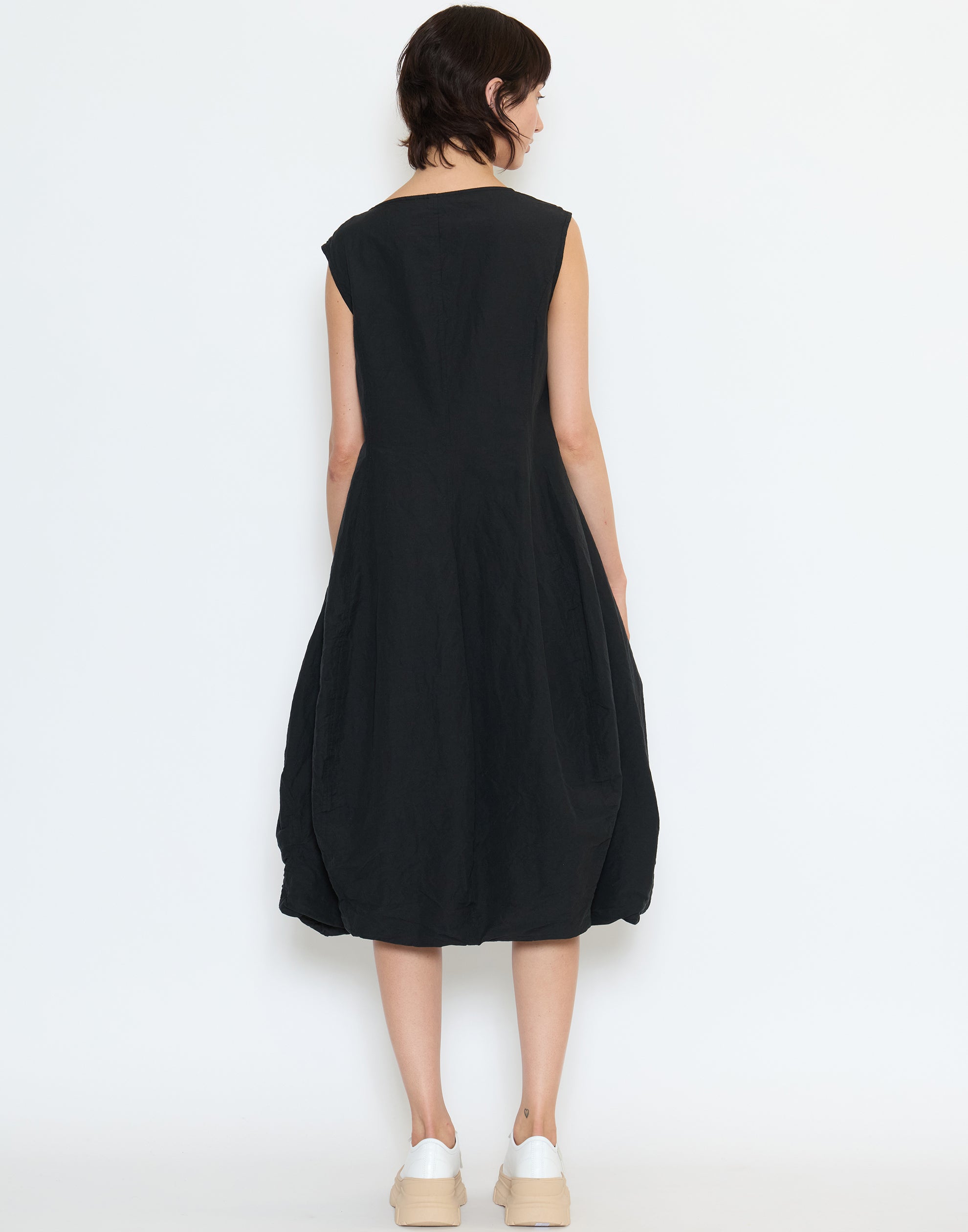 Black Cotton & Linen Sleeveless Dress