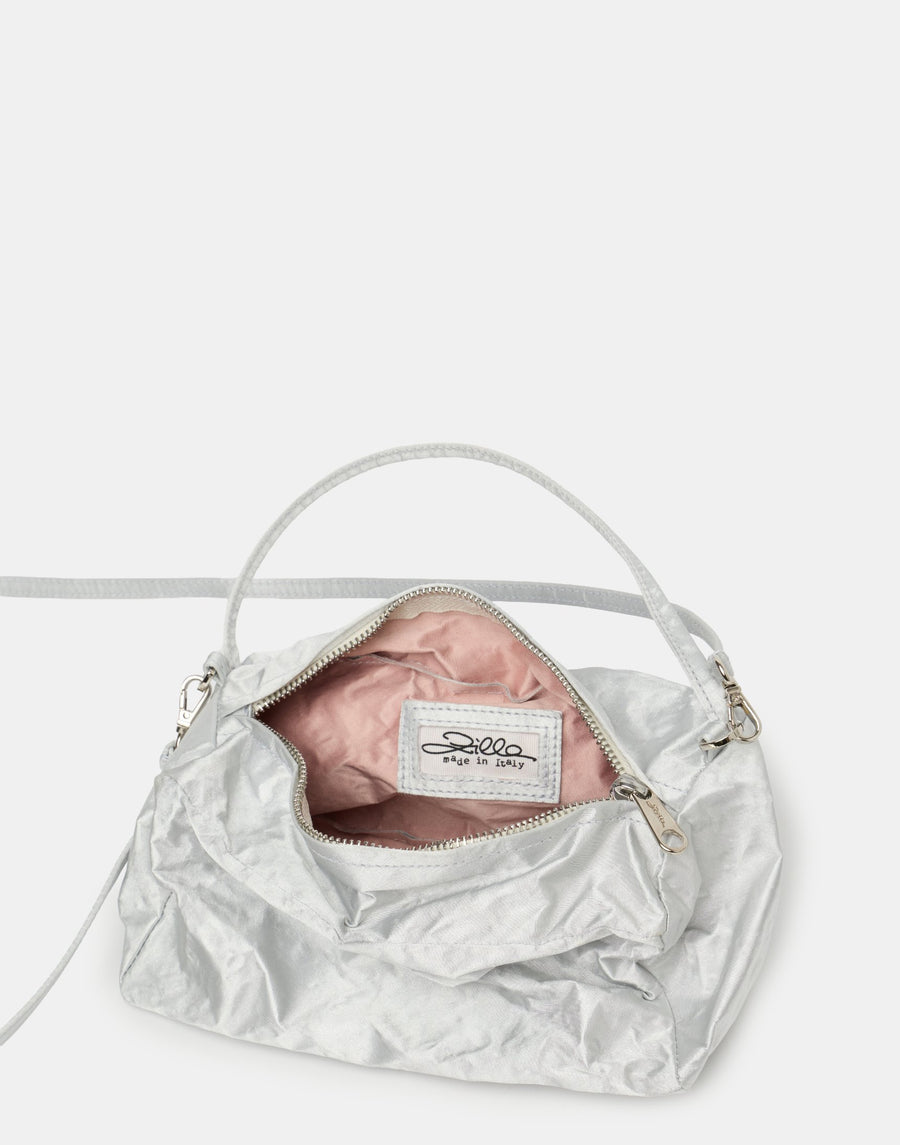 Silver Satin & Metallic Foil Box Bag