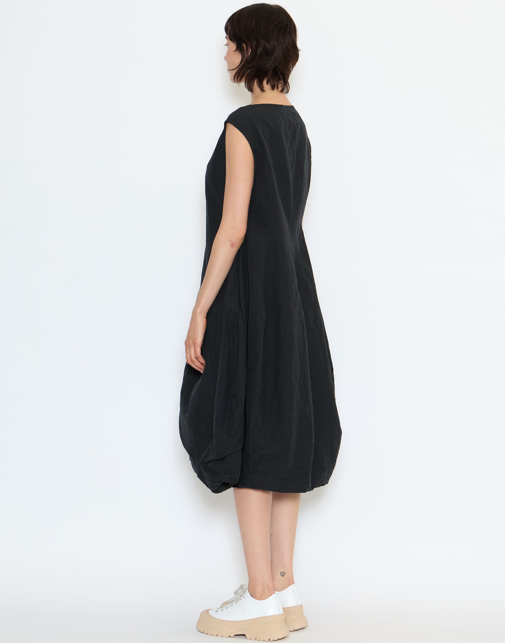 Black Cotton & Linen Sleeveless Dress