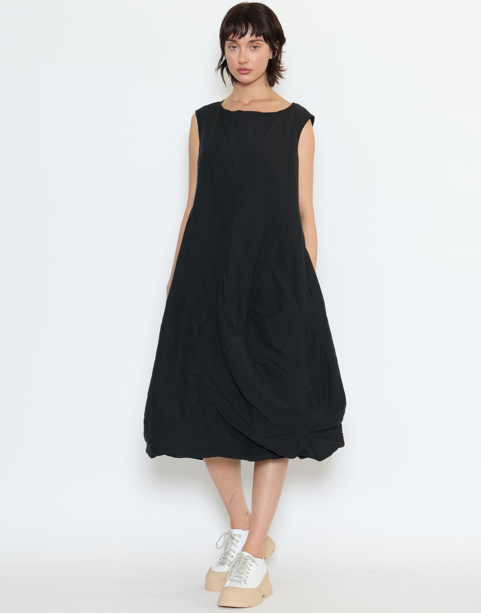 Black Cotton & Linen Sleeveless Dress