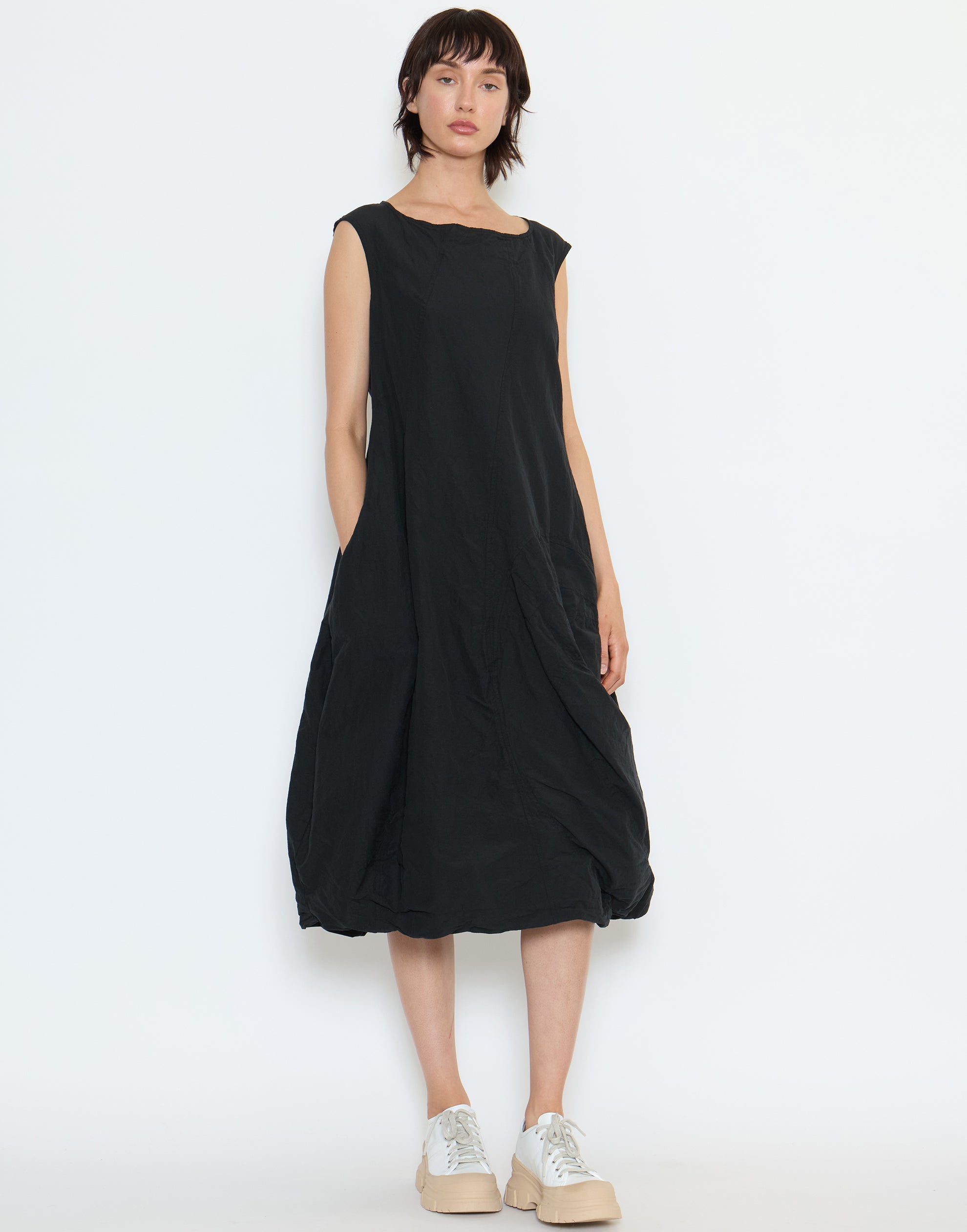 Black Cotton & Linen Sleeveless Dress