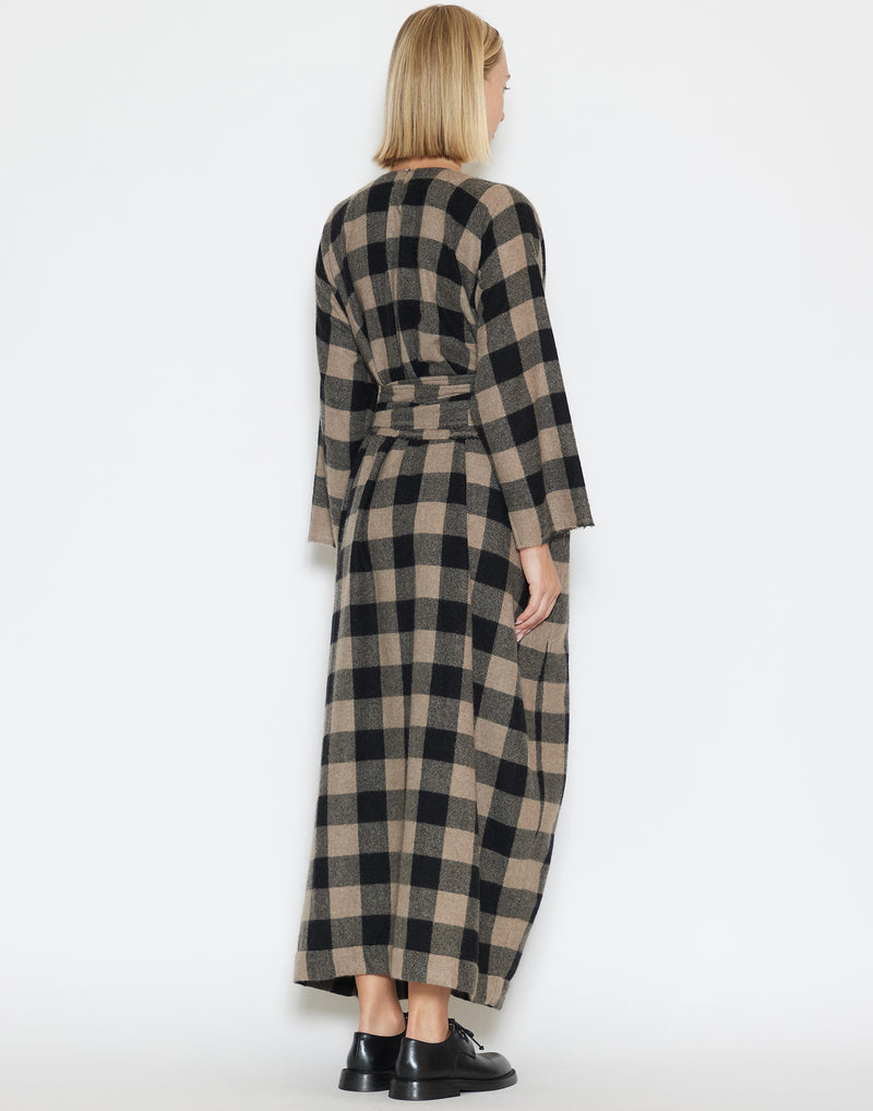 Brown Check Cashmere Luciana Note Dress