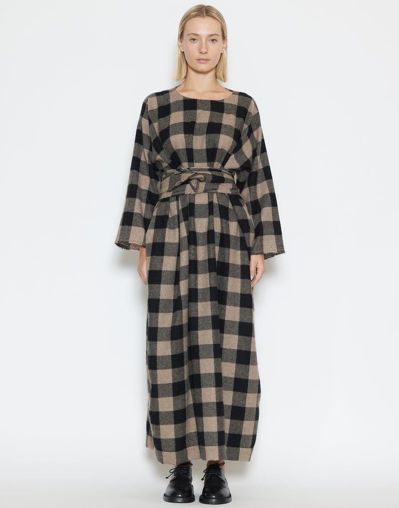 Brown Check Cashmere Luciana Note Dress
